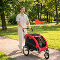 Load image into Gallery viewer, Dog Bike Trailer, 2-in-1 Pet Stroller Cart Bicycle Carrier, Folding Cart Frame with Suspension, Universal Bicycle Coupler, Reflectors, Flag, for Medium Dogs Up to 44 LBS, Red
