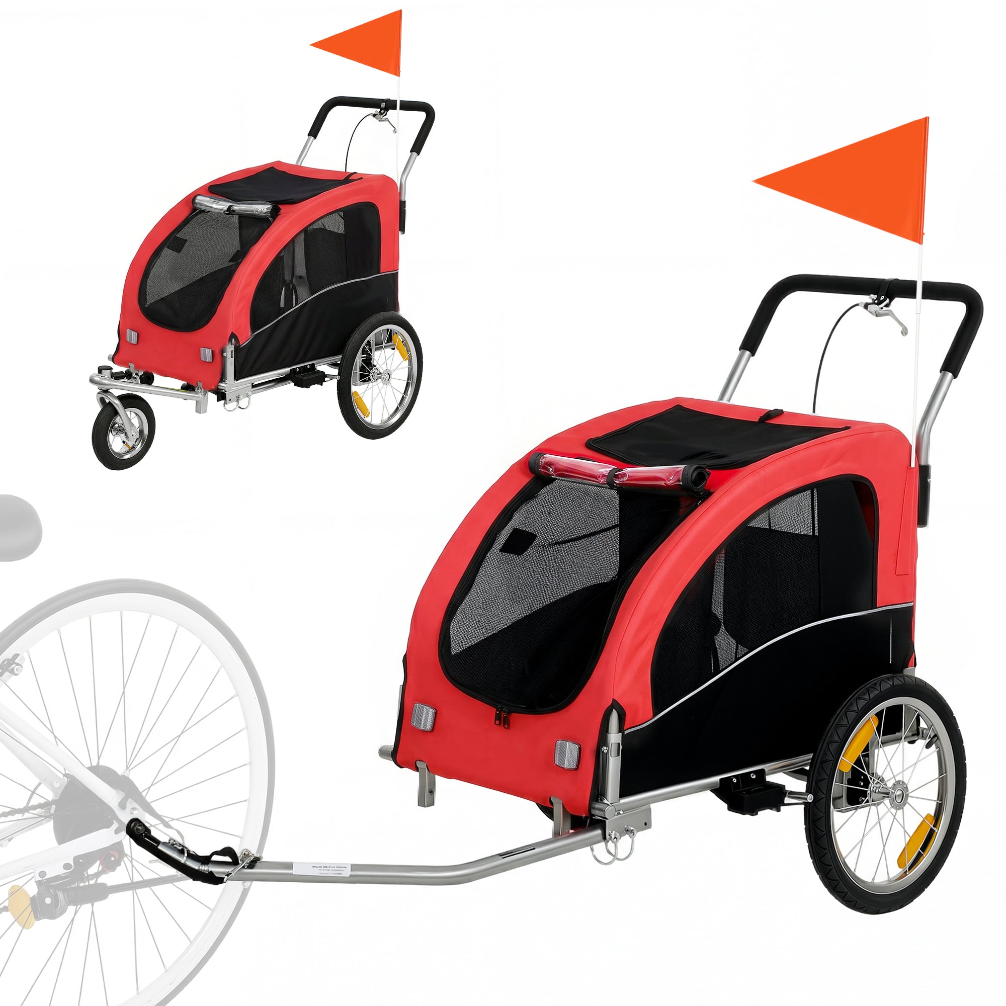 2-in-1 Dog Bike Trailer & Stroller with Suspension for Dogs up to 44 lbs Red