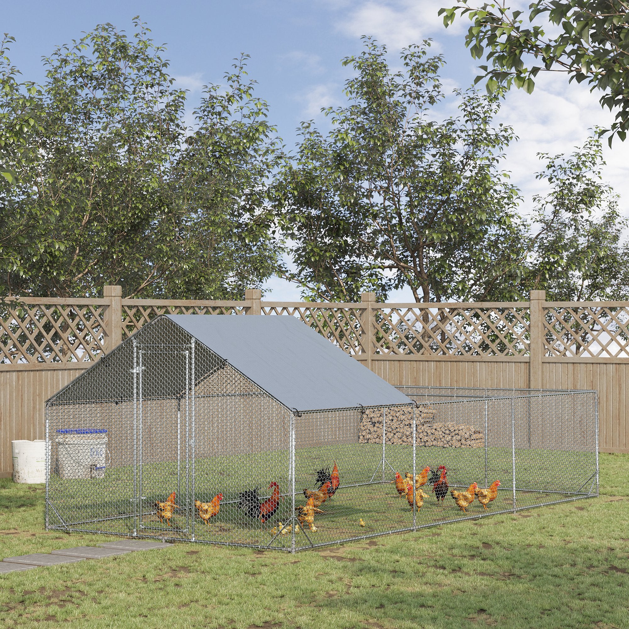 Large Metal Chicken Coop, Hen Run House with Anti-Ultraviolet Cover, Walk-in Poultry Cage for Ducks, Rabbits, Outdoor Backyard Farm, 19.7' x 9.8' x 6.4'