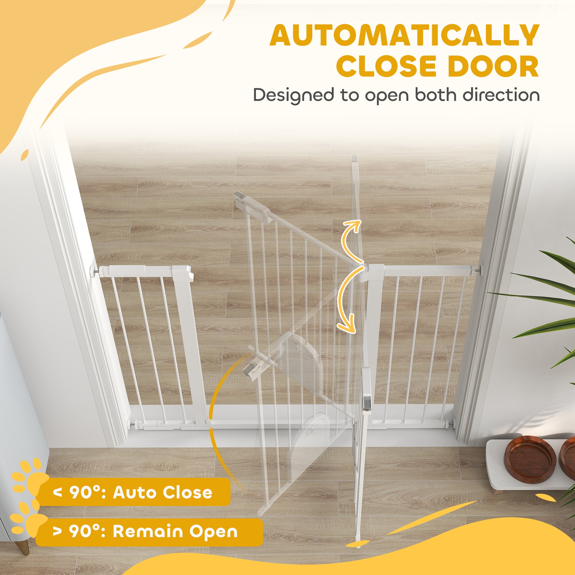 30"-52" Extra Wide Pet Gate with Small Door, 35"H Dog Gate with Safety Gate Barrier, Stair Pressure Fit, Auto Close, Double Locking, for Doorways, Hallways, White