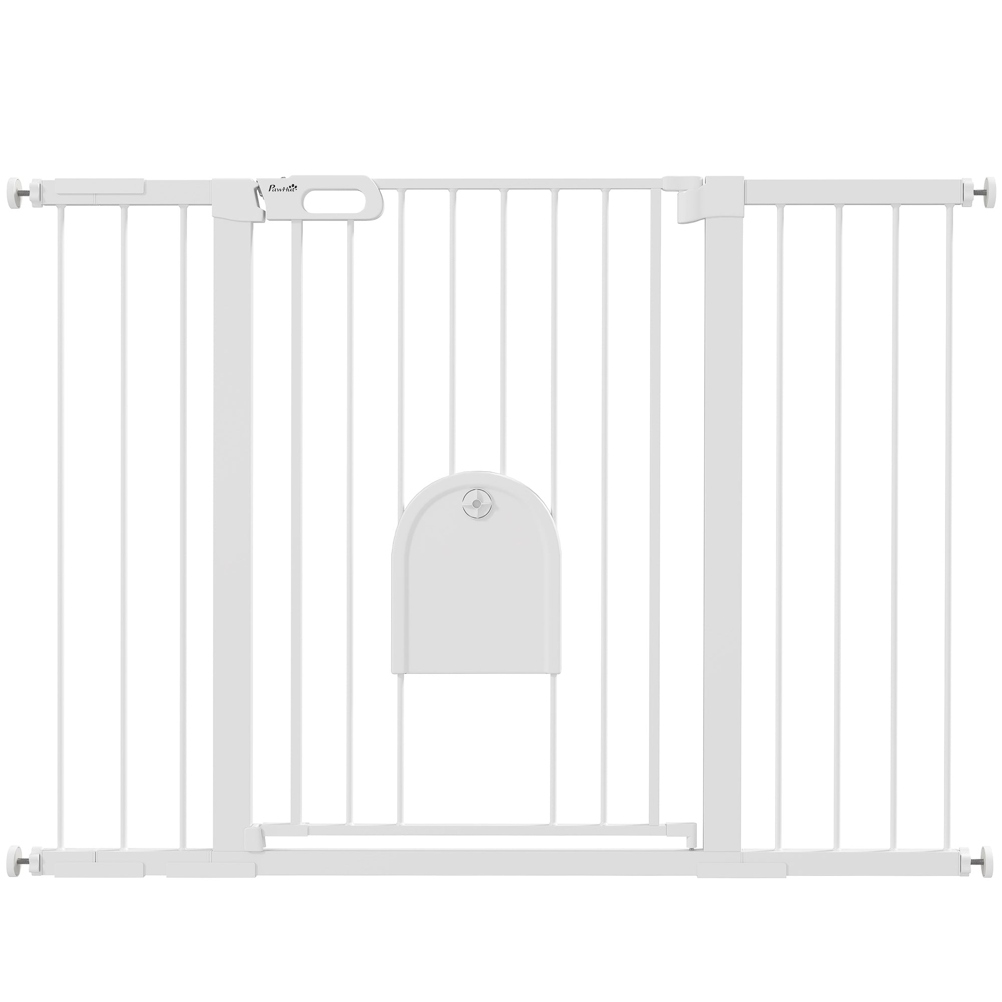 30"-52" Extra Wide Pet Gate with Small Door, 35"H Dog Gate with Safety Gate Barrier, Stair Pressure Fit, Auto Close, Double Locking, for Doorways, Hallways, White