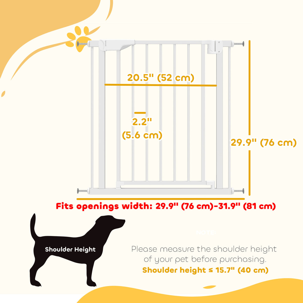 30"-32" Baby Gate, 30"H Pet Gate with Auto-Close, Two-Way Open, Pressure Mounted for Stair, Doorways and Hallways, White
