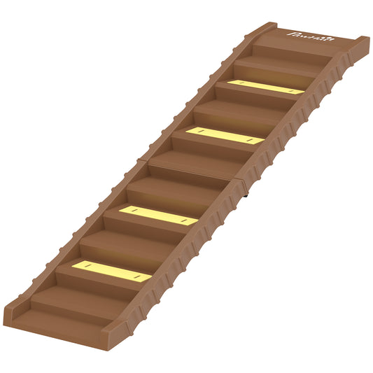 Foldable Dog Ramp for Cars High Bed, Portable 10-Step Dog Stairs with Non-Slip Strips & Pads, Lightweight Pet SUV Truck Steps, Support Up to 68 KG, Brown