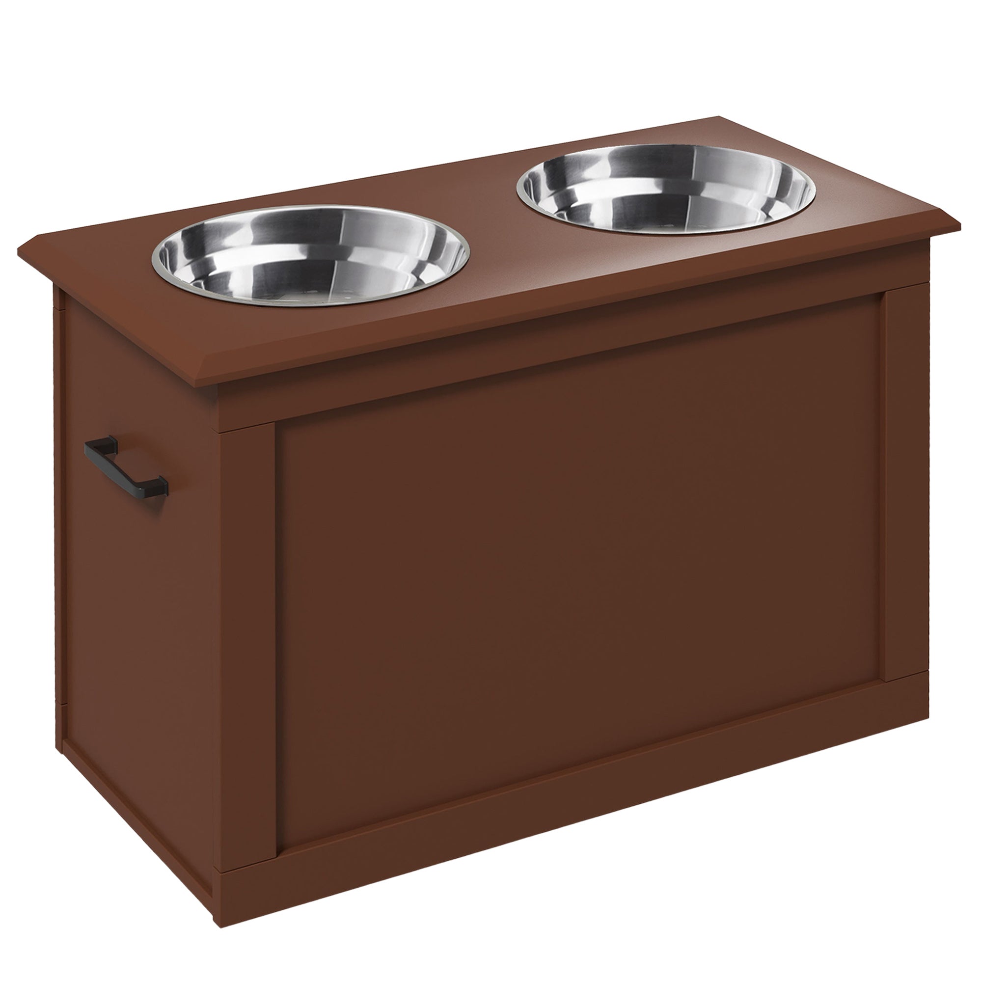 PawHut Raised Pet Feeding Storage Station with 2 Stainless Steel Bowls Base for Large Dogs and Other Large Pets, Brown