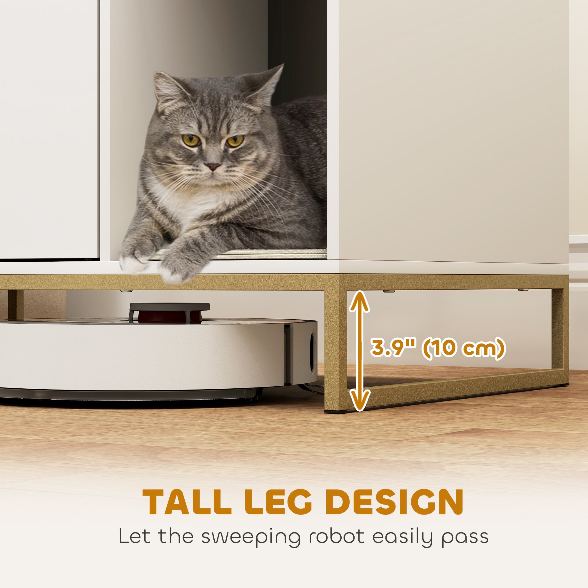 Cat Litter Box Enclosure, Hidden Litter Box Furniture with Litter Mat, Tall Legs, Cat House Washroom, Side Table, 31.5" x 20" x 22", White