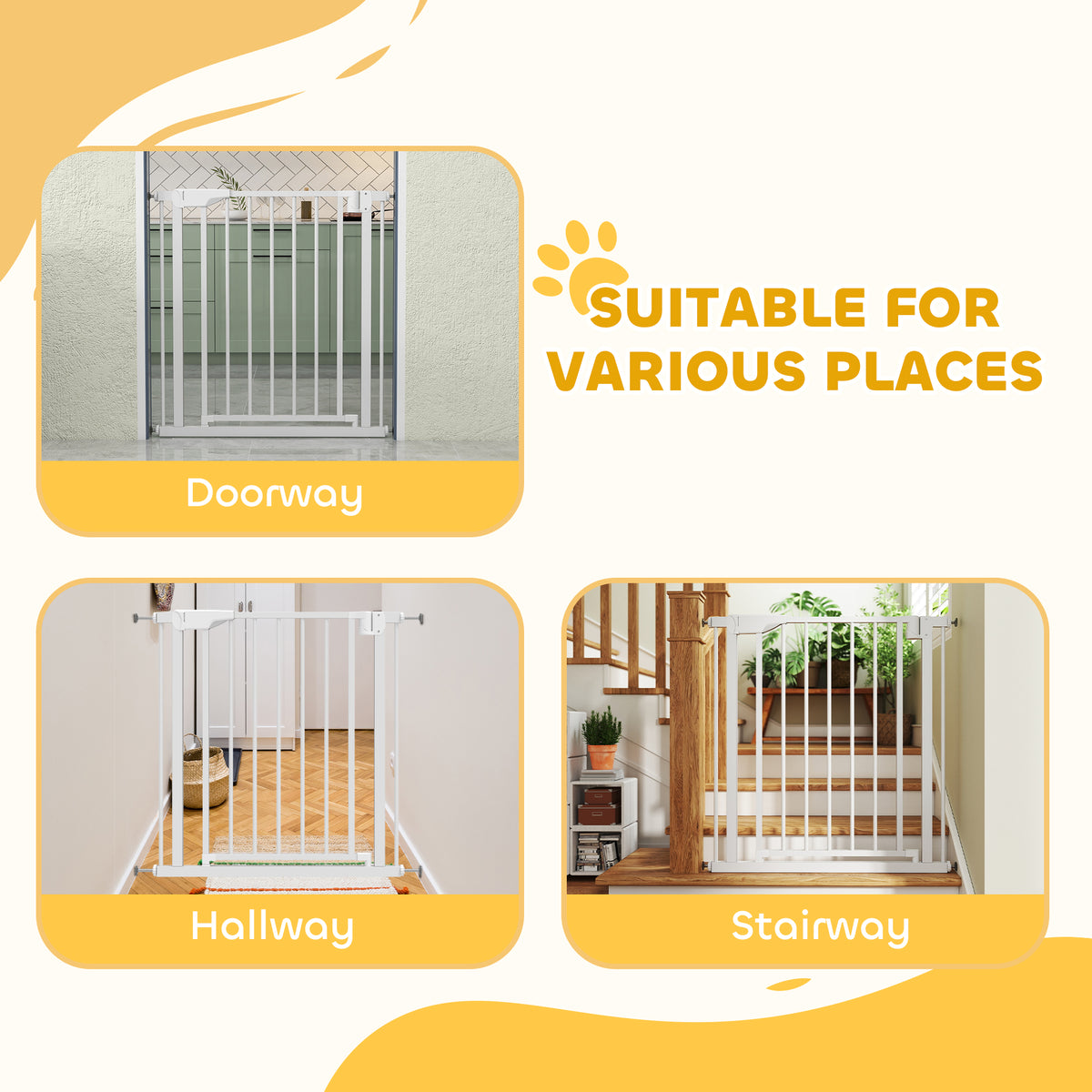 30"-32" Baby Gate, 30"H Pet Gate with Auto-Close, Two-Way Open, Pressure Mounted for Stair, Doorways and Hallways, White