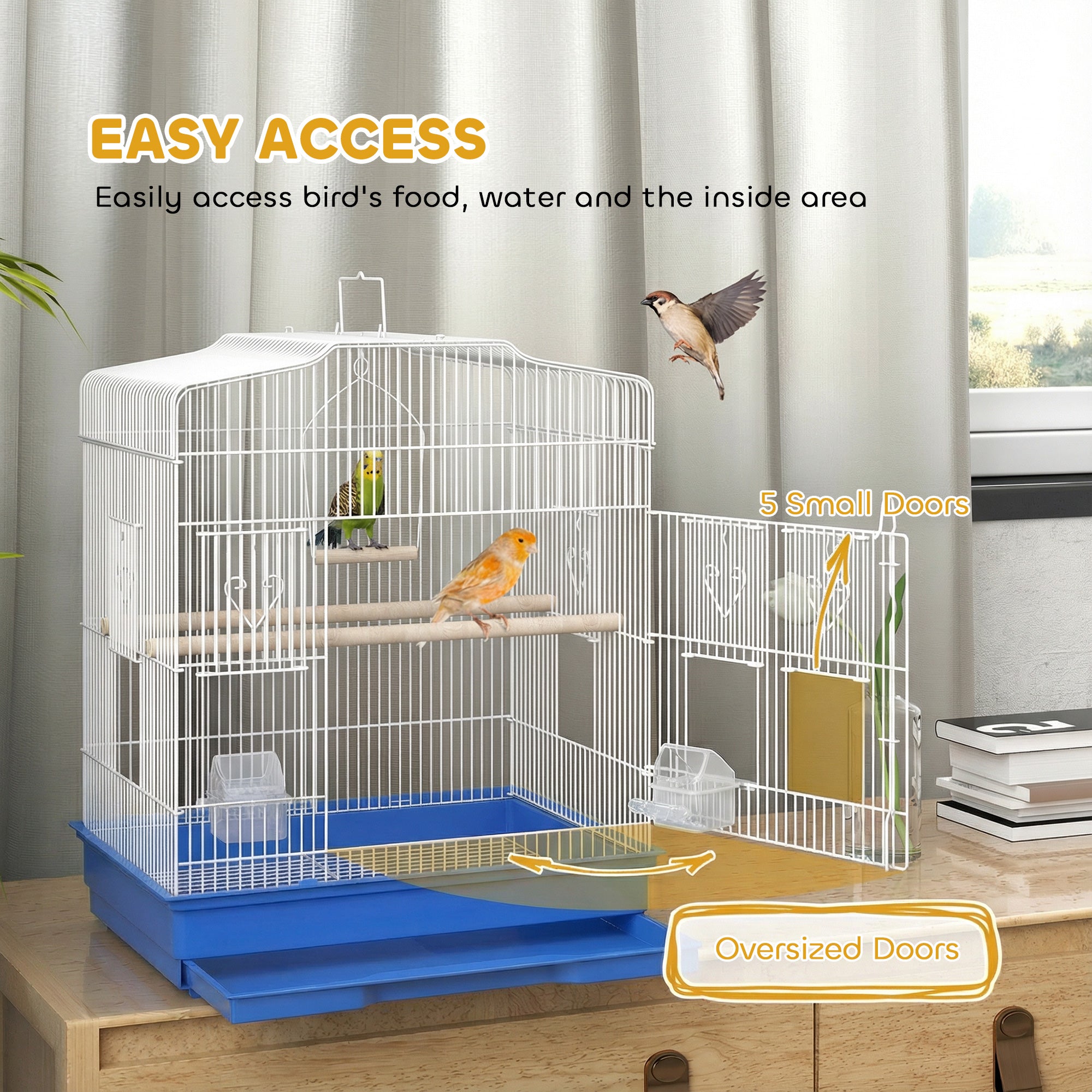 23" Large Bird Cage for Finches, Canaries Budgies, Parrot Cage with Accessories Handle, Blue