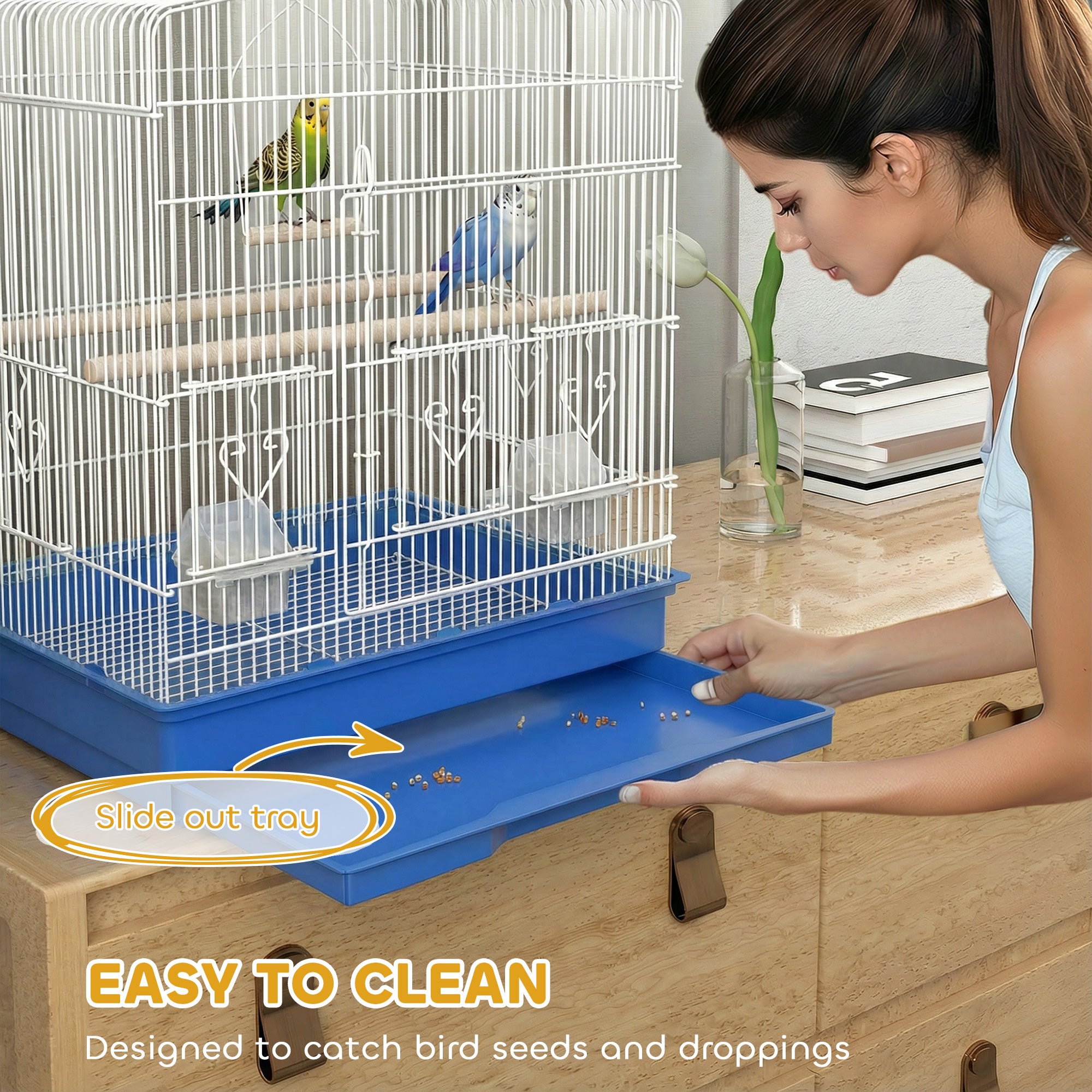 23" Large Bird Cage for Finches, Canaries Budgies, Parrot Cage with Accessories Handle, Blue