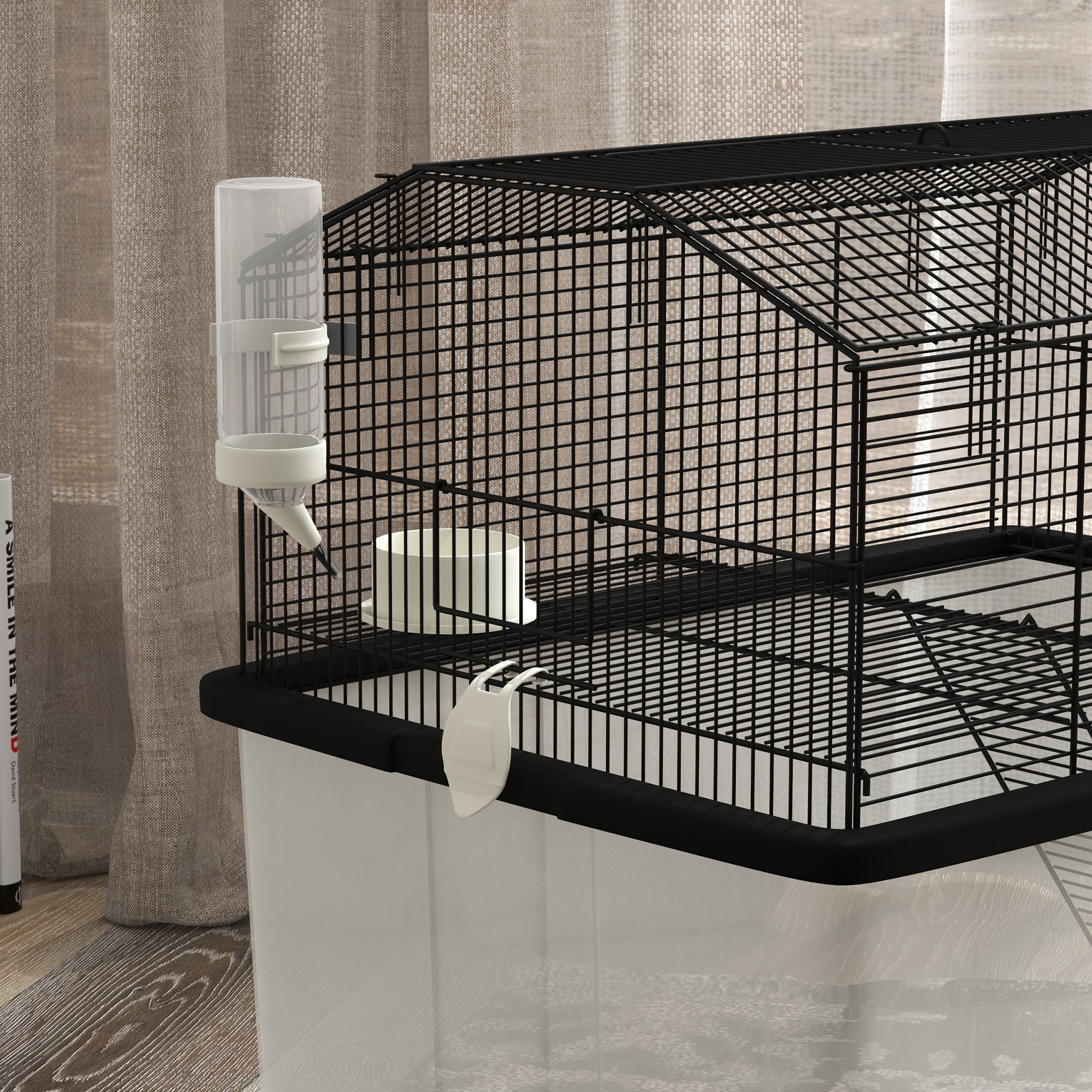 PawHut Hamster Cage, Gerbil Cage 2 Tier with Wheels, Deep Bottom, Ramp, Food Dish, Water Bottle, for Dwarf Hamster, Syrian Hamster, 57 x 43 x 57cm - Black