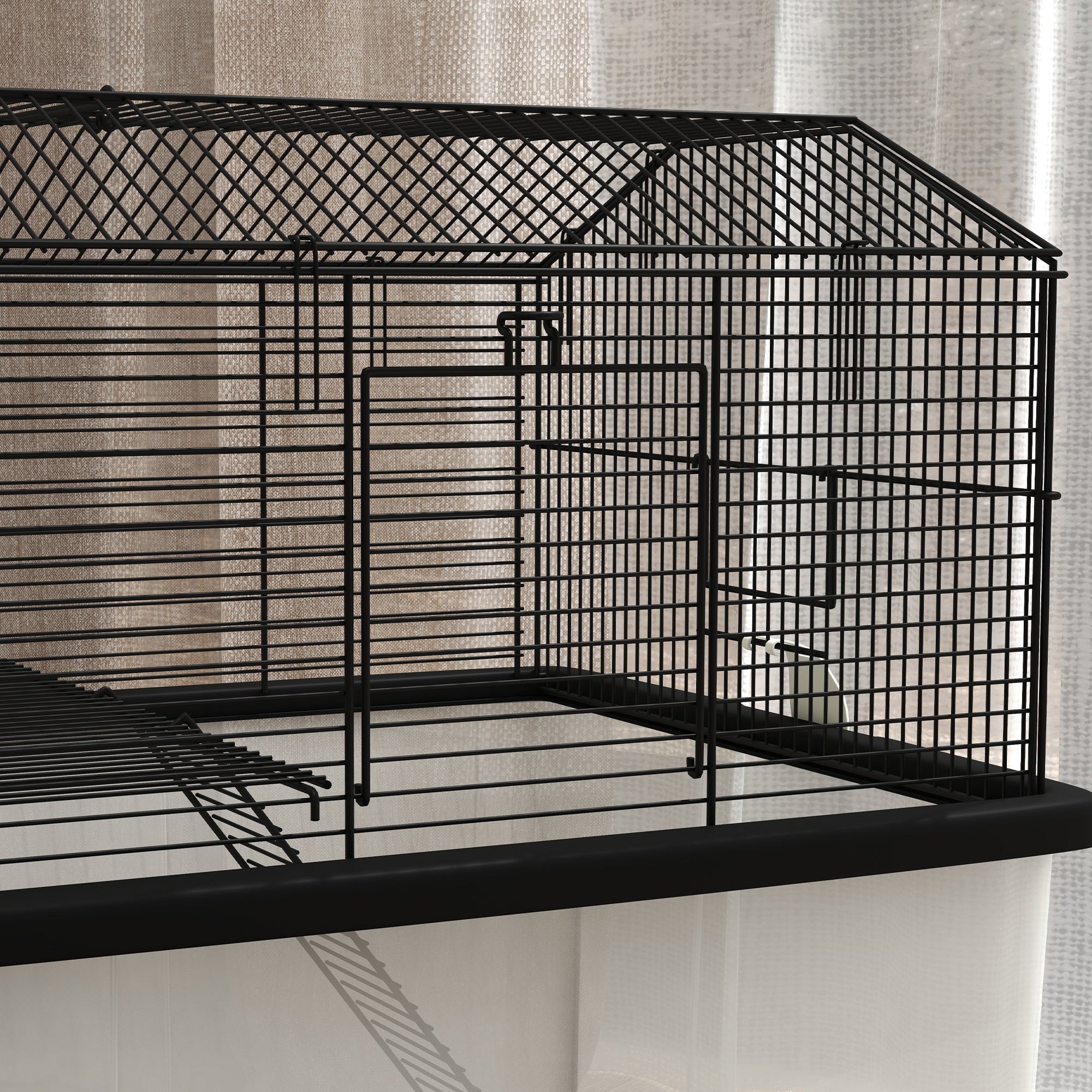 PawHut Hamster Cage, Gerbil Cage 2 Tier with Wheels, Deep Bottom, Ramp, Food Dish, Water Bottle, for Dwarf Hamster, Syrian Hamster, 57 x 43 x 57cm - Black