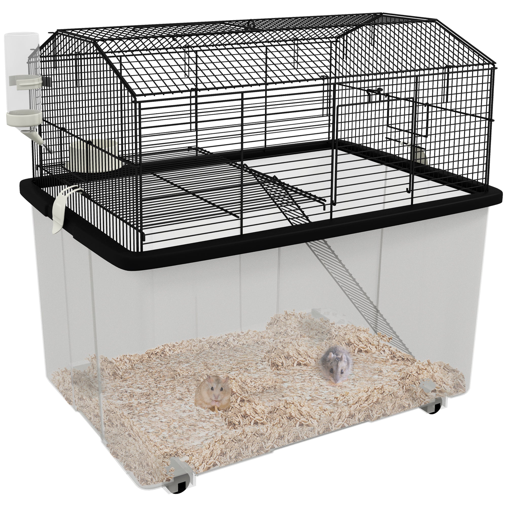 Hamster Cage with Accessories, Portable Gerbil Habitat for Dwarf Hamster and Syrian Hamster with Detachable Bottom, Ramp, Platform, Food Bowl, Water Bottle, 22" x 17" x 22"