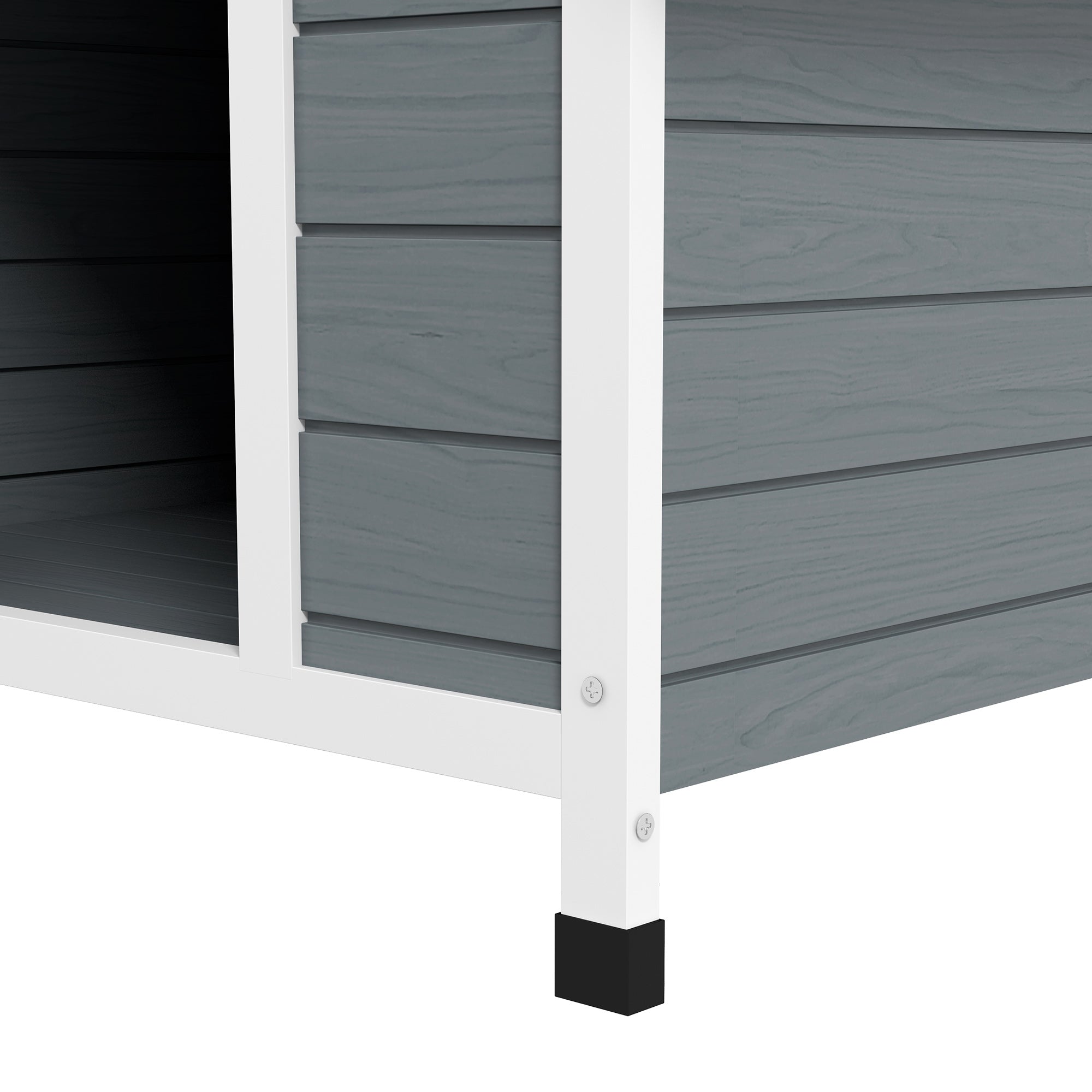 Dog Kennel Outdoor Wooden Dog House with Removable Floor, Elevated Pet Shelter, Anti-Corrosion Wood, for Large Dogs, 106.5H x 110W x 98Dcm - Grey