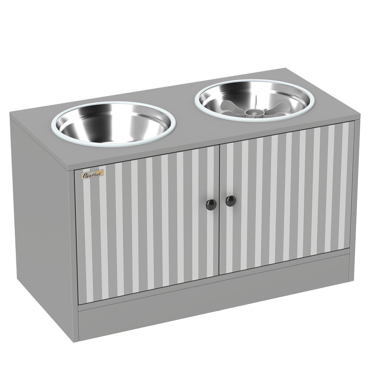 Elevated Dog Bowls with Storage Cabinet, Raised Dog Bowl Stand, Pet Feeding Station with Slow Feeder & Non-Slip, for Large Pets, Gray