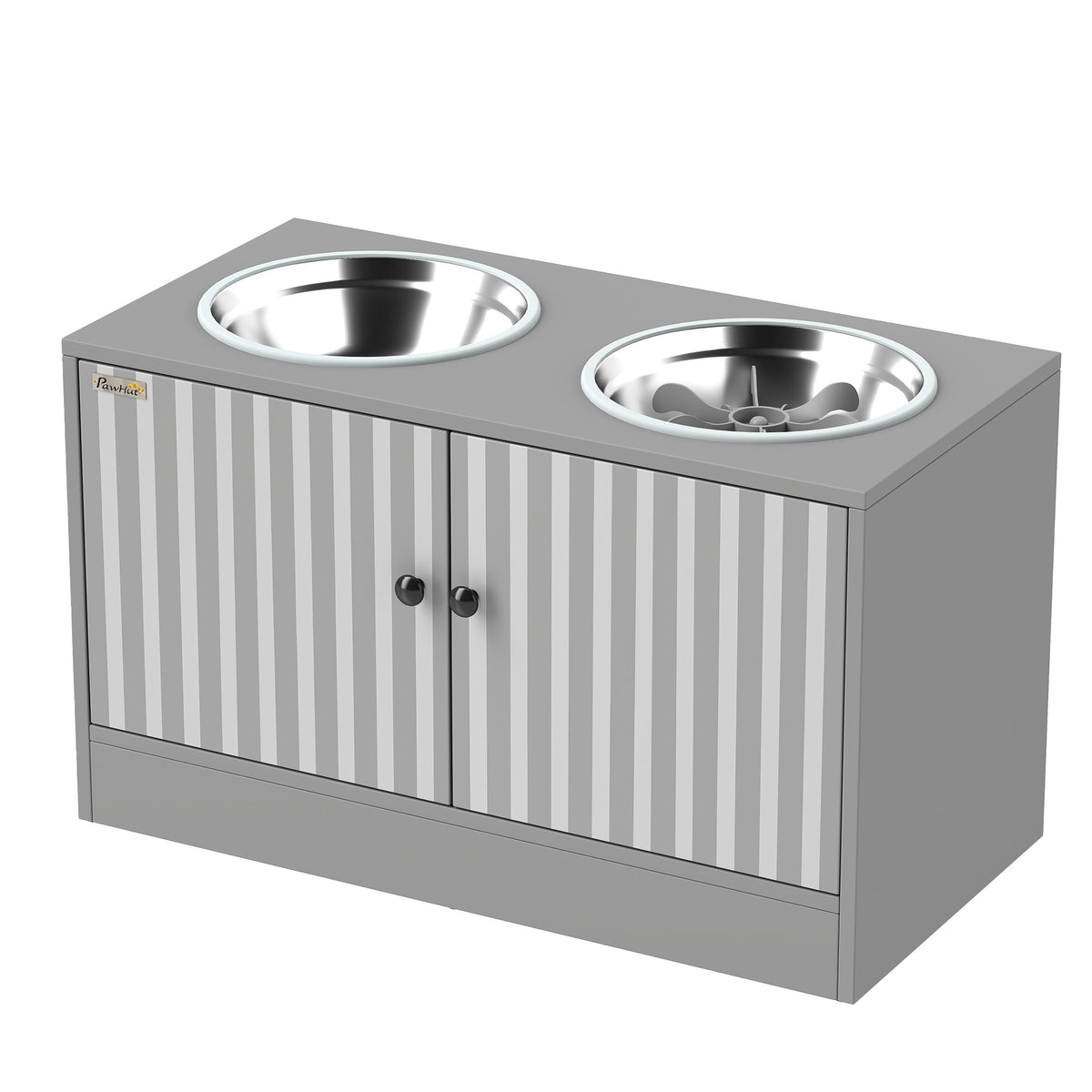 Elevated Dog Bowls with Storage Cabinet, Raised Dog Bowl Stand, Pet Feeding Station with Slow Feeder & Non-Slip, for Large Pets, Gray