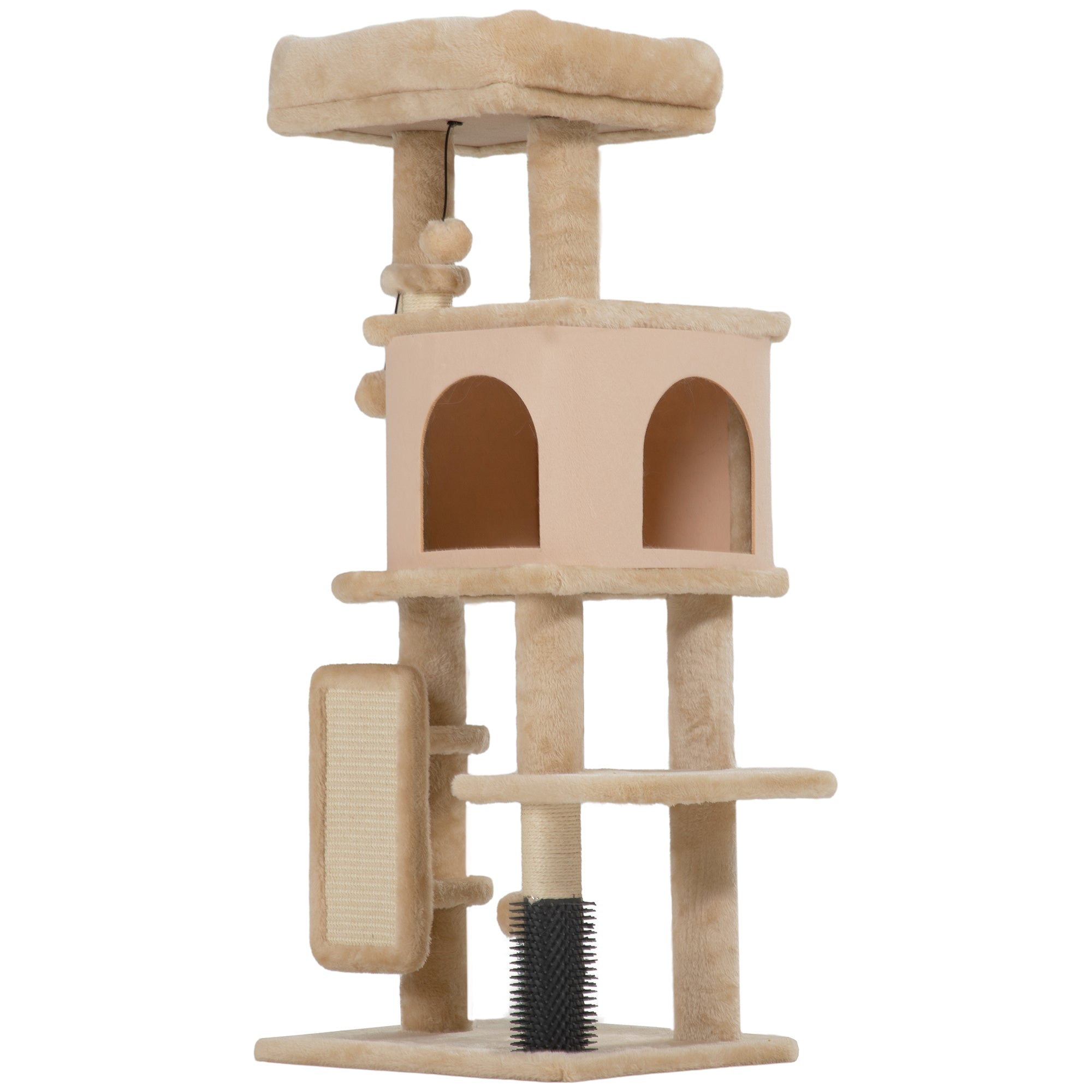 Cat Tree for Large Cat Adults, 41 Inch Cat Tower for Indoor Cats w/ Scratching Posts, Cat Bed, Condo, Grooming Brush, Jumping Platforms, Toy Balls, Anti-tip Kit, Beige