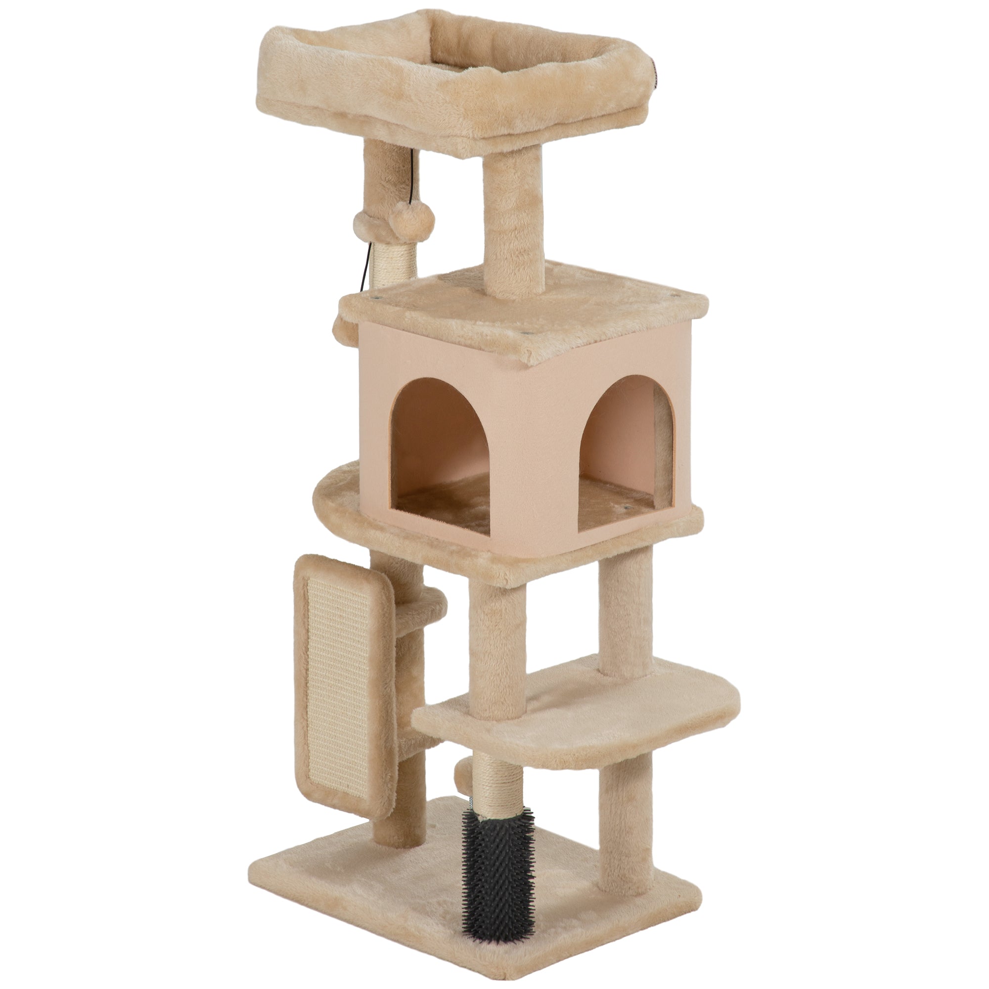 Cat Tree for Large Cat Adults, 41 Inch Cat Tower for Indoor Cats w/ Scratching Posts, Cat Bed, Condo, Grooming Brush, Jumping Platforms, Toy Balls, Anti-tip Kit, Beige