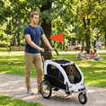Load image into Gallery viewer, Dog Bike Trailer, 2-in-1 Pet Stroller Cart Bicycle Carrier, Folding Cart Frame with Suspension, Universal Bicycle Coupler, Reflectors, Flag, for Medium Dogs Up to 44 LBS, White
