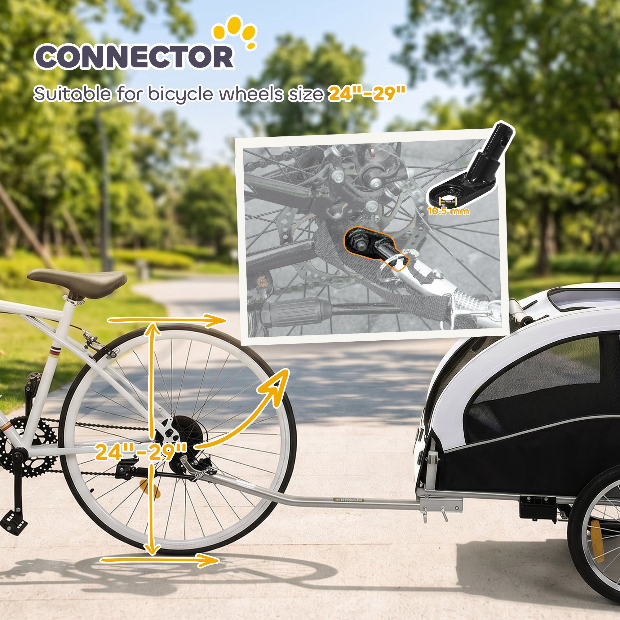 Dog Bike Trailer, 2-in-1 Pet Stroller Cart Bicycle Carrier, Folding Cart Frame with Suspension, Universal Bicycle Coupler, Reflectors, Flag, for Medium Dogs Up to 44 LBS, White