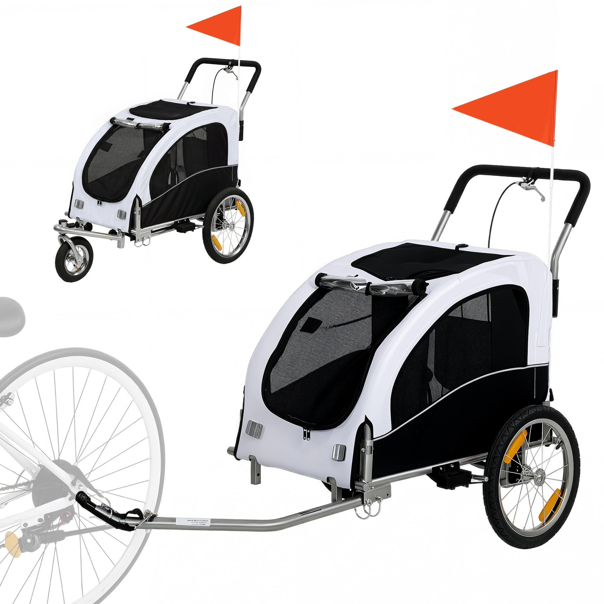PawHut 2-in-1 Dog Bike Trailer & Stroller with Suspension for Dogs up to 44 lbs White