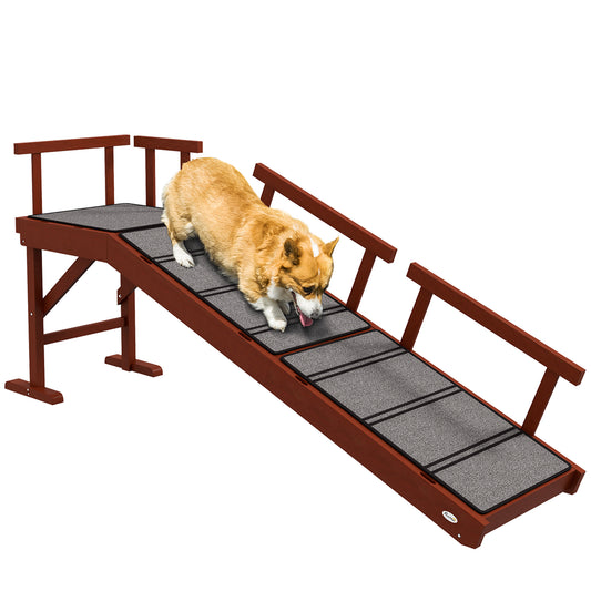 PawHut Dog Ramp, Dog Stairs for Small, Medium & Large Dogs, Pet Ramp for Bed or Couch with Removable Guardrails, Non-Slip Surface, 60" Long, Brown