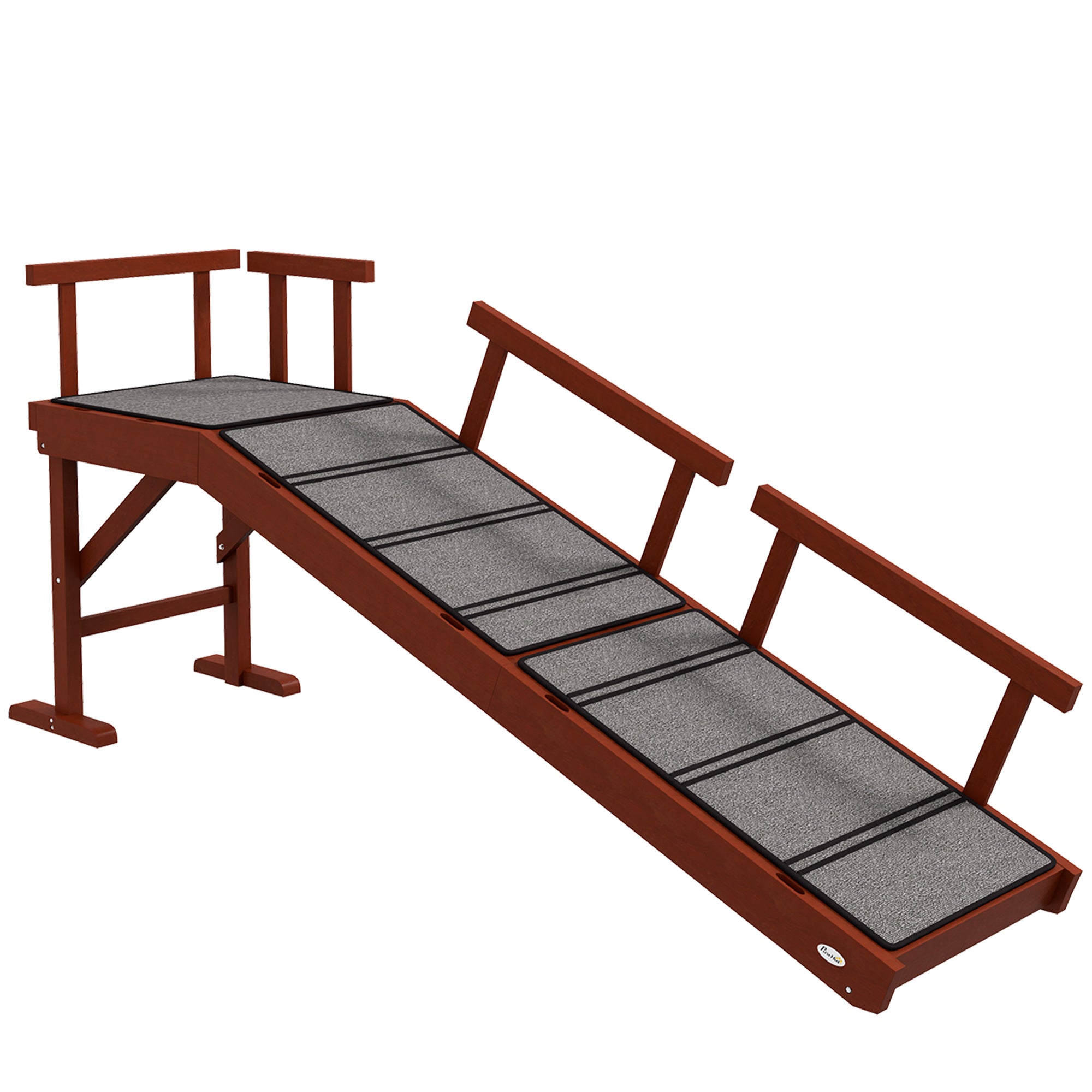 PawHut Dog Ramp, Dog Stairs for Small, Medium & Large Dogs, Pet Ramp for Bed or Couch with Removable Guardrails, Non-Slip Surface, 60" Long, Brown