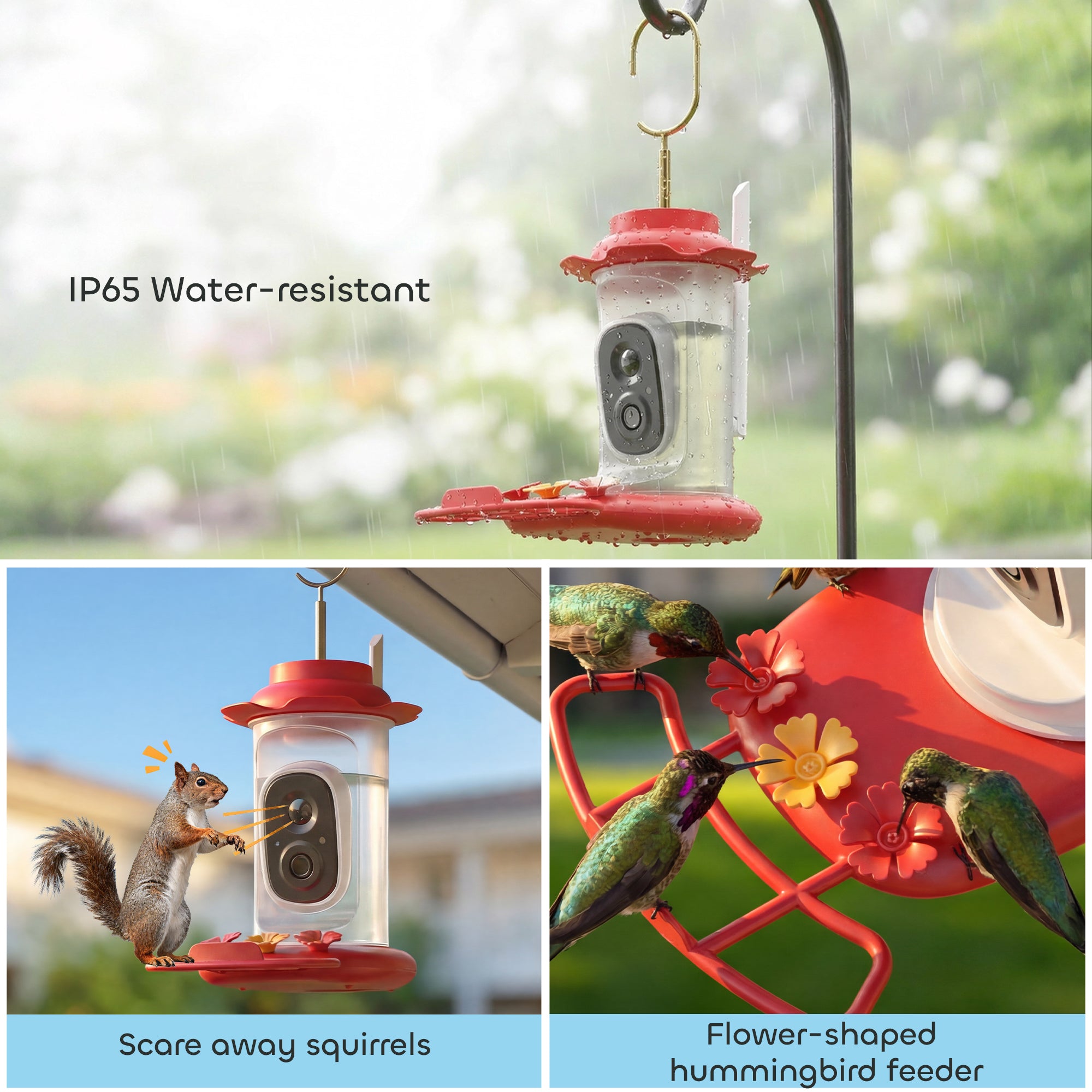 Hummingbird Ｗater Feeder with Camera, AI Identify 16000+ Birds, 2K HD Live Video, 3W Solar, Bird Feeder Camera with Arrival Alerts, Capture Live Video, Gift for Enthusiast