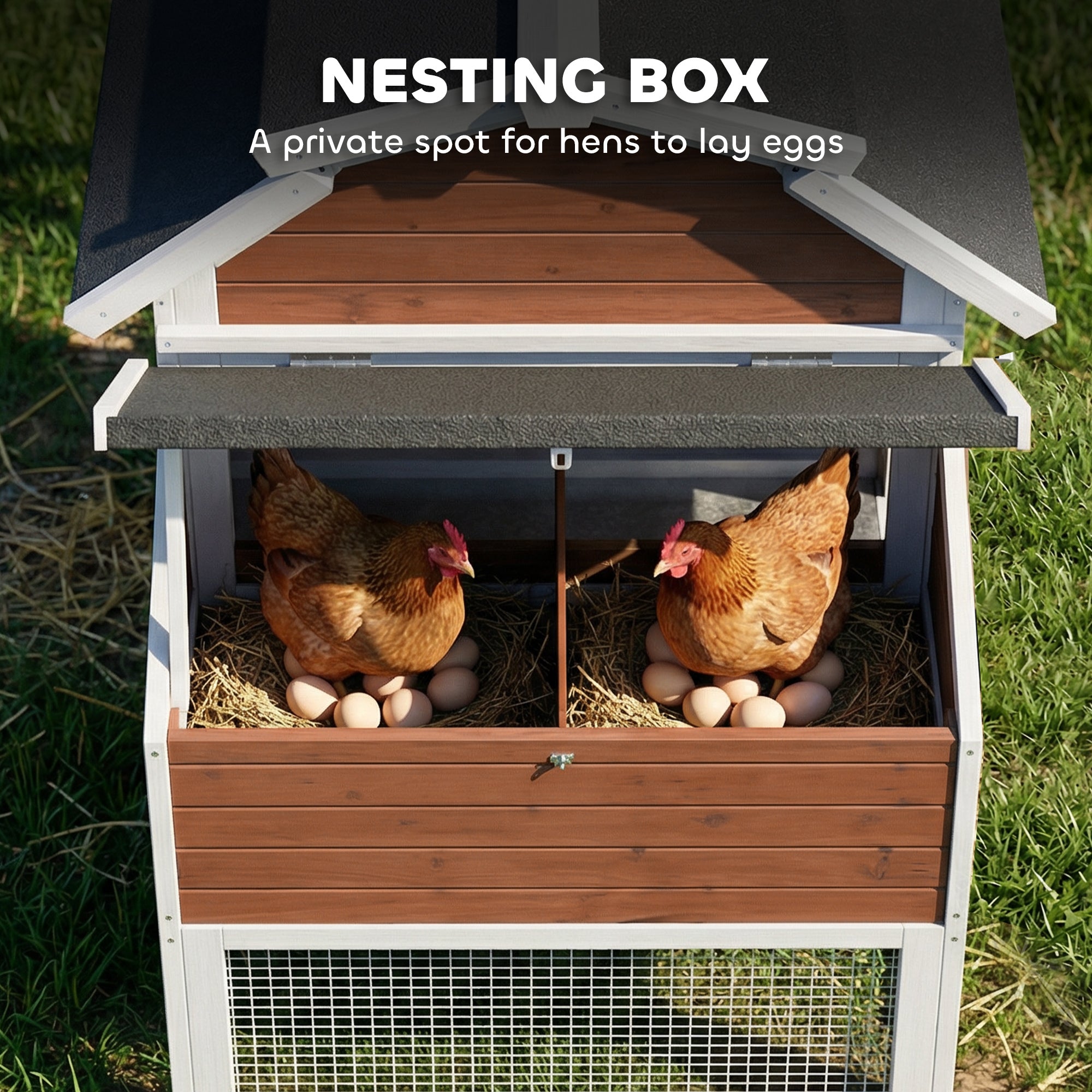 71" Chicken Coop for 3 Chickens, Wooden Hen House Outdoor Duck House with Run, Removable Tray, Nesting Box, Waterproof Asphalt Roof, Ramp and Perches, Bunny Hutch, Brown