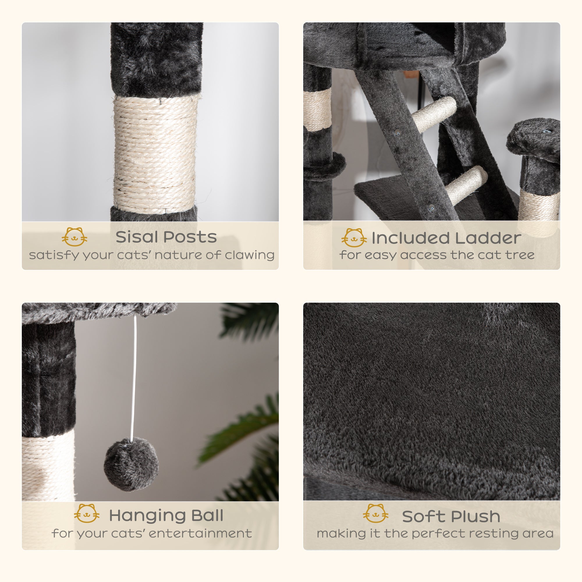 Cat Tower for Large Cats Adult, Floor to Ceiling Cat Tree Adjustable Height 94"-102" Multi-Level with Scratching Posts, Cozy Hammock, Dangling Ball Toy, Grey