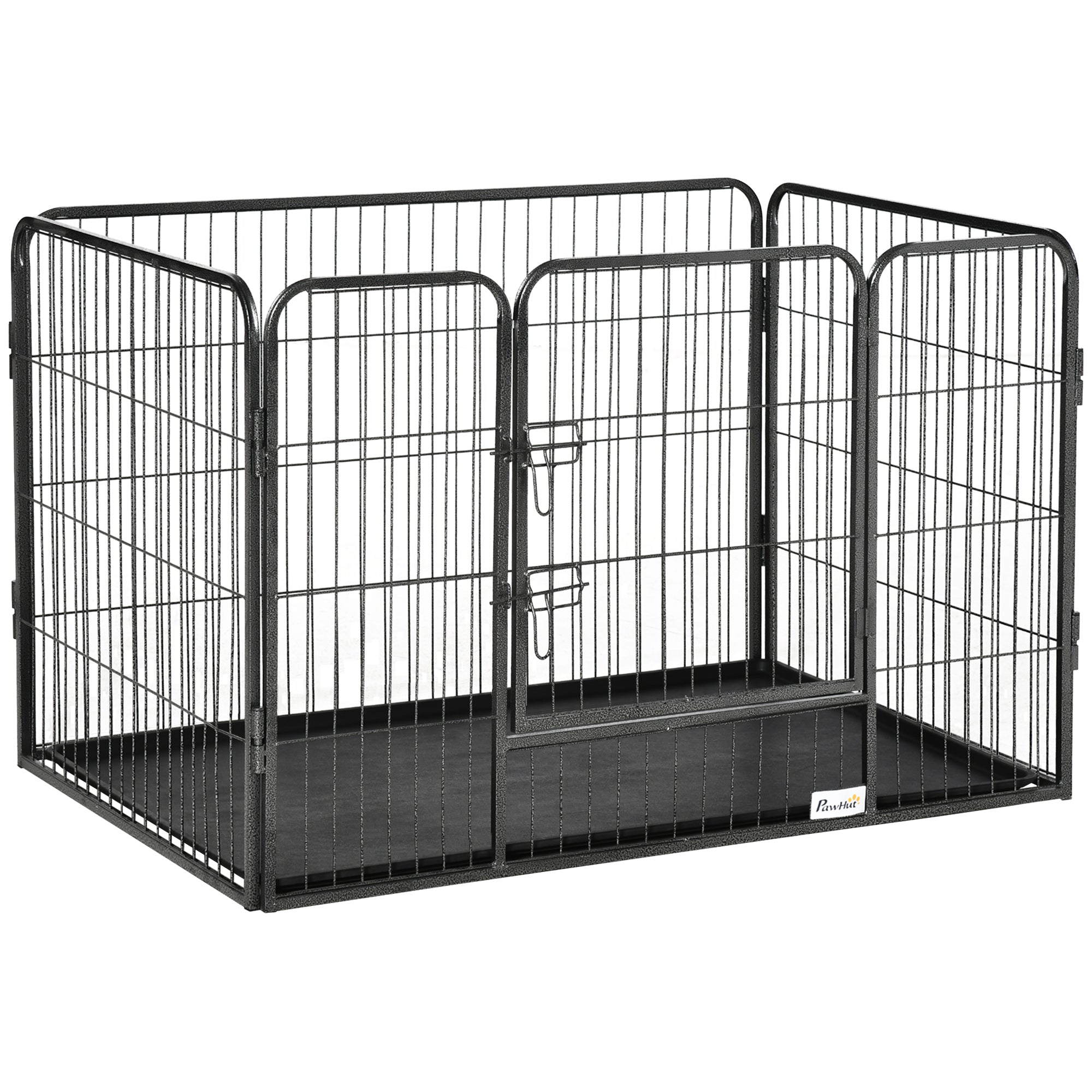 4 Panels Dog Playpen, Heavy Duty Dog Fence, 28" H Portable Pet Playpen with Door Double Locking Latches, No Leaking Tray for Indoor Outdoor Backyard Garden, Grey