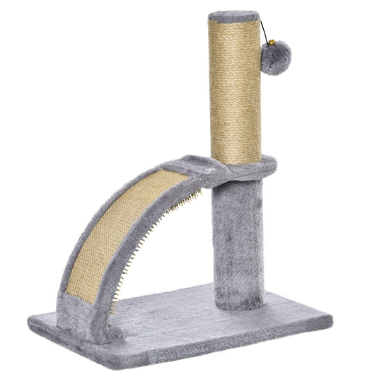 Cat Tree, 17" Small Cat Tower with Jute Scratching Post, Kitten Climbing Activity Centre with Curved Scratching Board, Dangling Ball with Bell, Grey