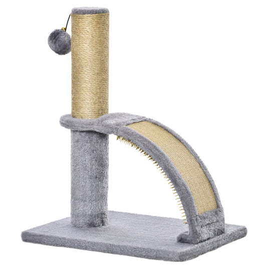 Cat Tree, 17" Small Cat Tower with Jute Scratching Post, Kitten Climbing Activity Centre with Curved Scratching Board, Dangling Ball with Bell, Grey