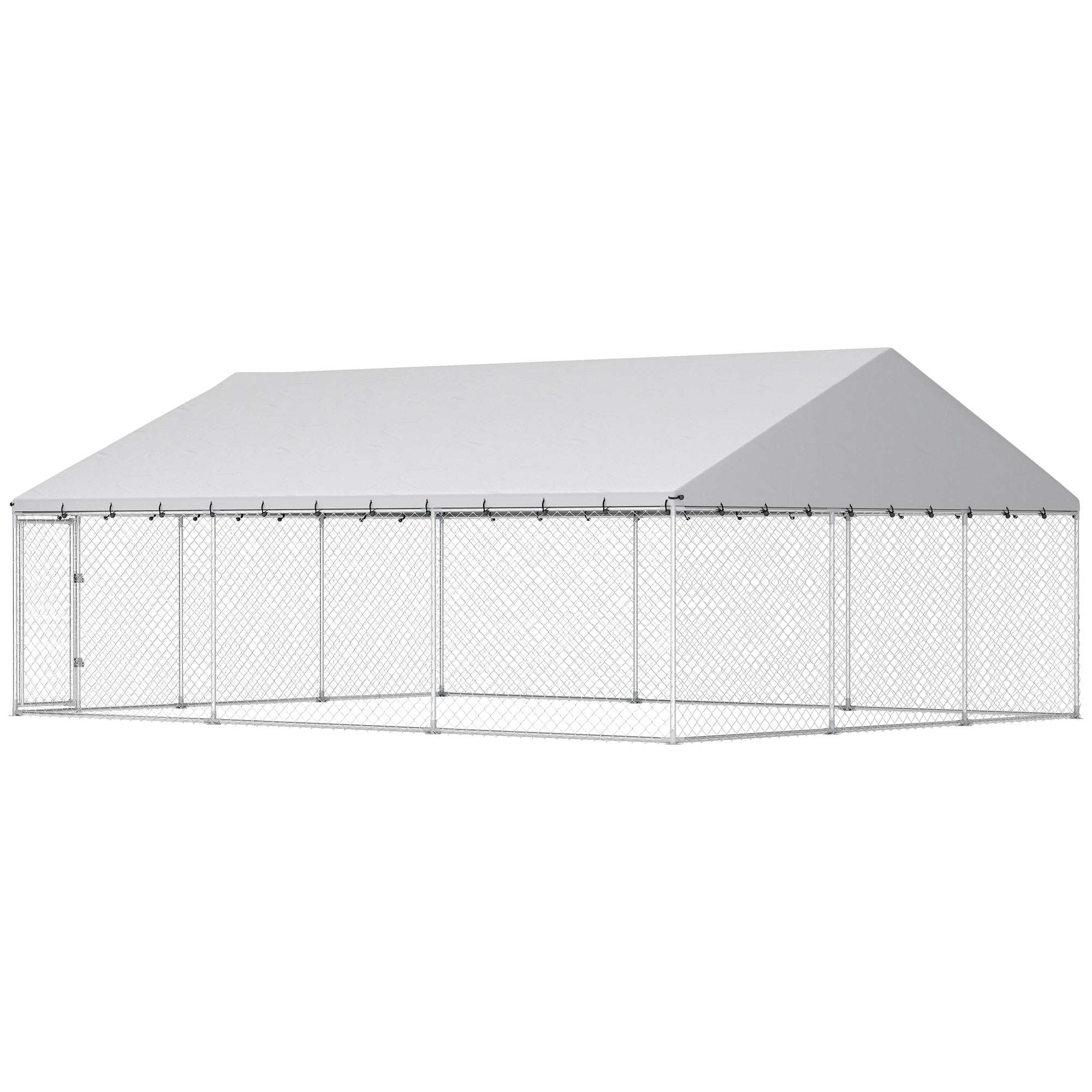Outdoor Dog Kennel, 20' x 15' x 8', Heavy Duty Large Dog Kennel Outside w/ Waterproof Roof, Galvanized Chain Link Pet Enclosure w/ 2 Secure Locks, for Large Breed, Chicken, Duck