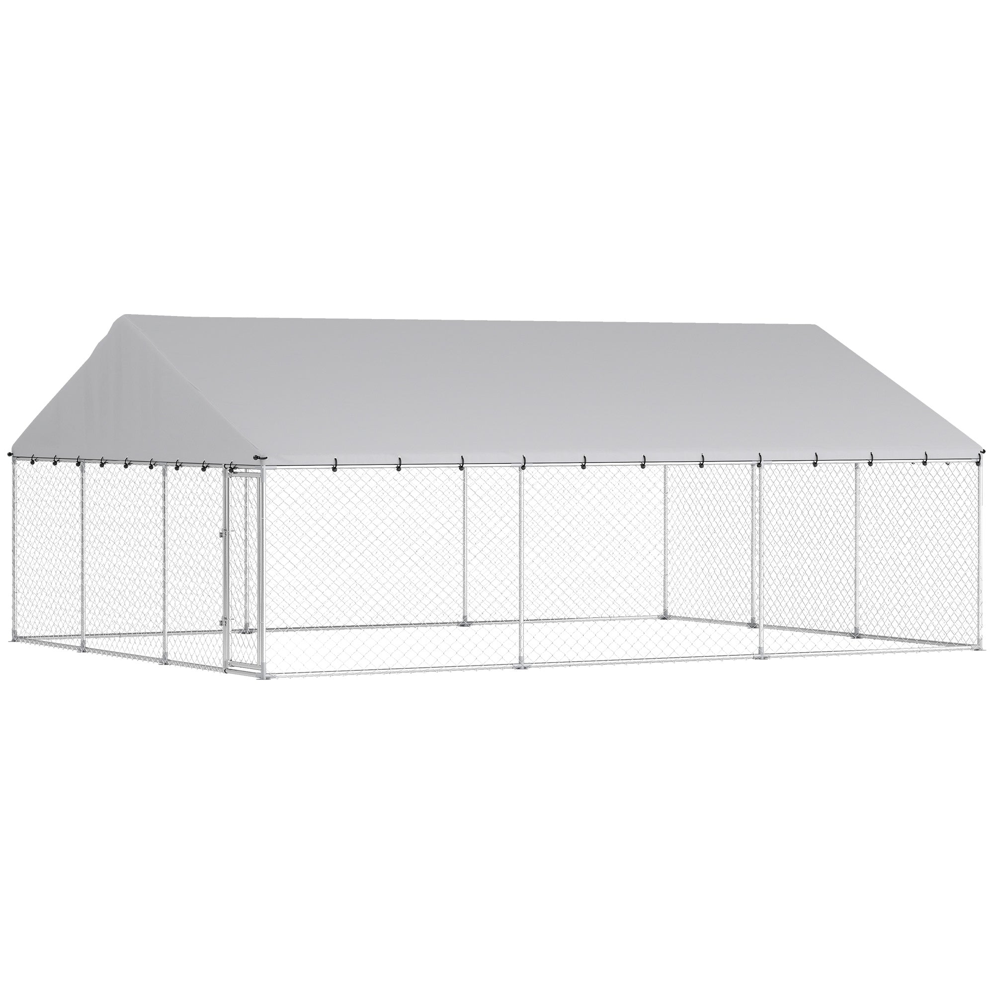 Outdoor Dog Kennel, 20' x 15' x 8', Heavy Duty Large Dog Kennel Outside w/ Waterproof Roof, Galvanized Chain Link Pet Enclosure w/ 2 Secure Locks, for Large Breed, Chicken, Duck