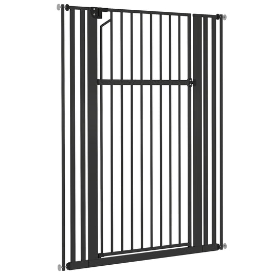 55" Extra Tall Pet Gate for Cats and Dogs, 30-41" Wide Adjustable Pressure Mounted Baby Gate for Doorways, Hallways, Stairs, Includes 2 Extensions, No Drilling, Auto Close