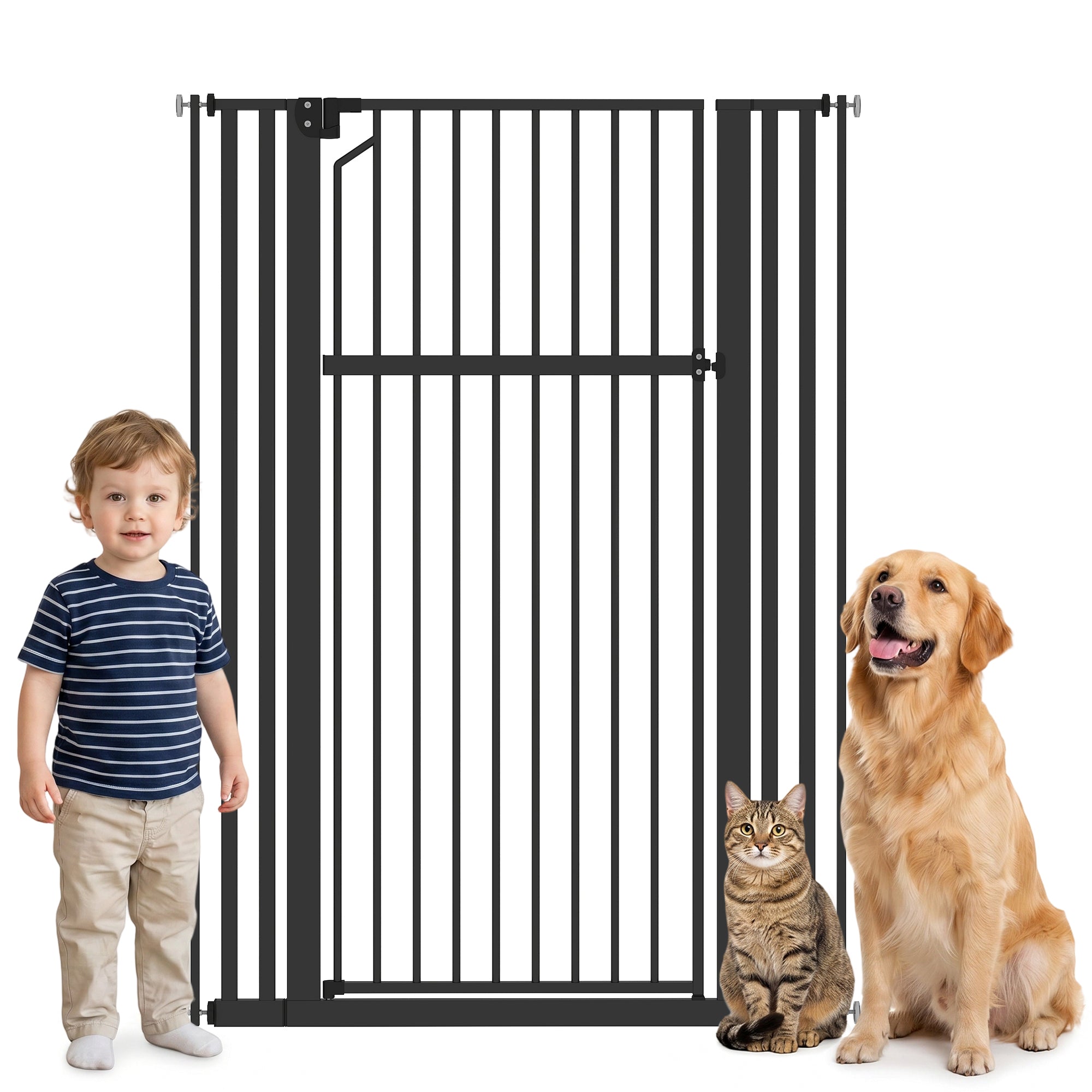 55" Extra Tall Pet Gate for Cats and Dogs, 30-41" Wide Adjustable Pressure Mounted Baby Gate for Doorways, Hallways, Stairs, Includes 2 Extensions, No Drilling, Auto Close
