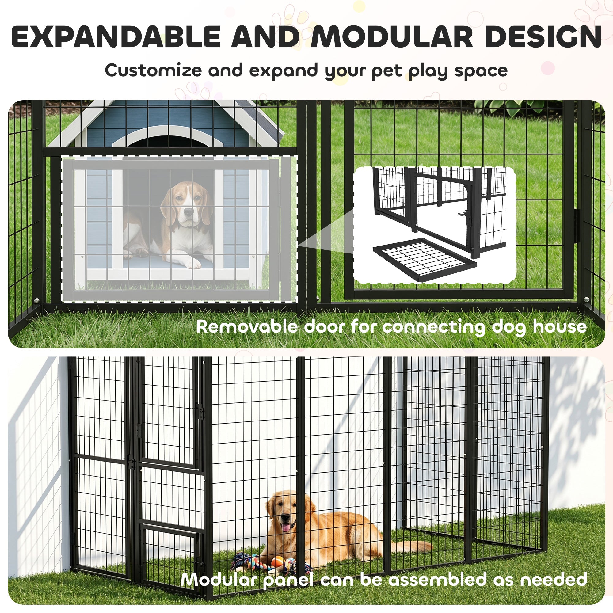 Large Dog Kennel Outdoor with Roof, 3 Doors, Expandable Heavy Duty Dog Kennel Outside Run Enclosure with Secure Lock, Removable Door, for Small Medium Large Pets, Chickens, Ducks, 8' x 4' x 6'