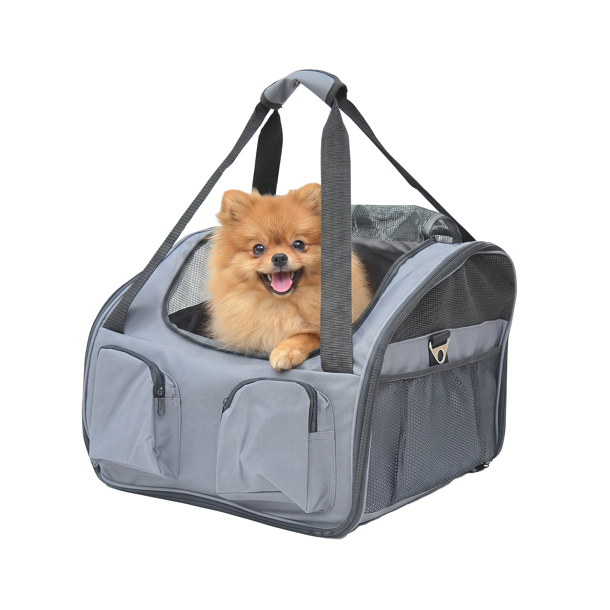 Pet Carrier Folding Bag Car Seat Cat Dog Puppy Kennel Portable Travel Cage Tote Case Mesh Holder House Grey