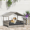 Load image into Gallery viewer, Elevated Rattan Dog House Outdoor with Canopy, Wicker Dog Bed with Water-Resistant Cushion, for Small and Medium Dogs Dark Grey
