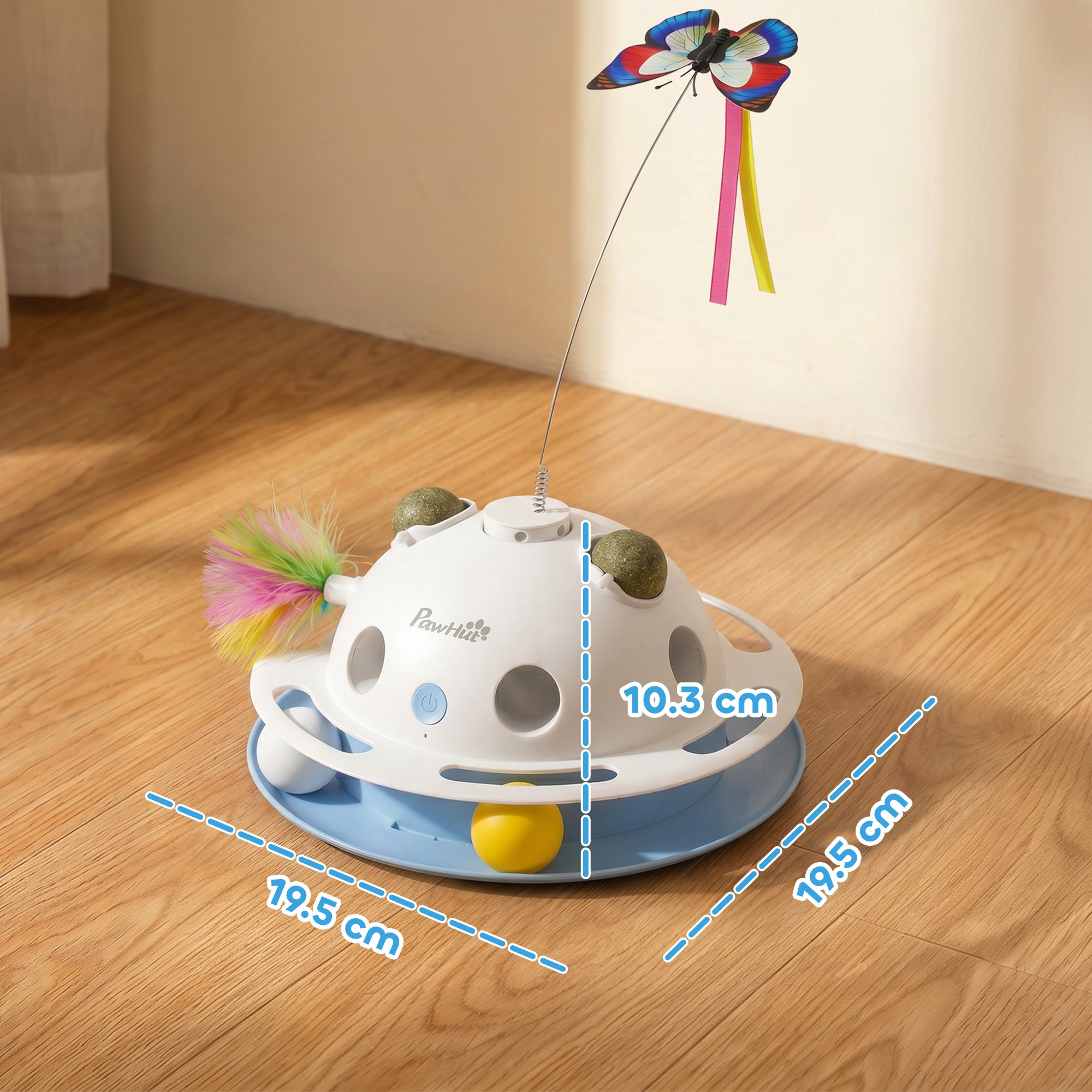 4-in-1 Interactive Cat Toys for Indoor Cats Adult, Automatic Smart Sensing Kitten Toy with Spinning Butterfly, Shooting Feathers & Catnip Balls, Dual Power Mode for Boredom Relief