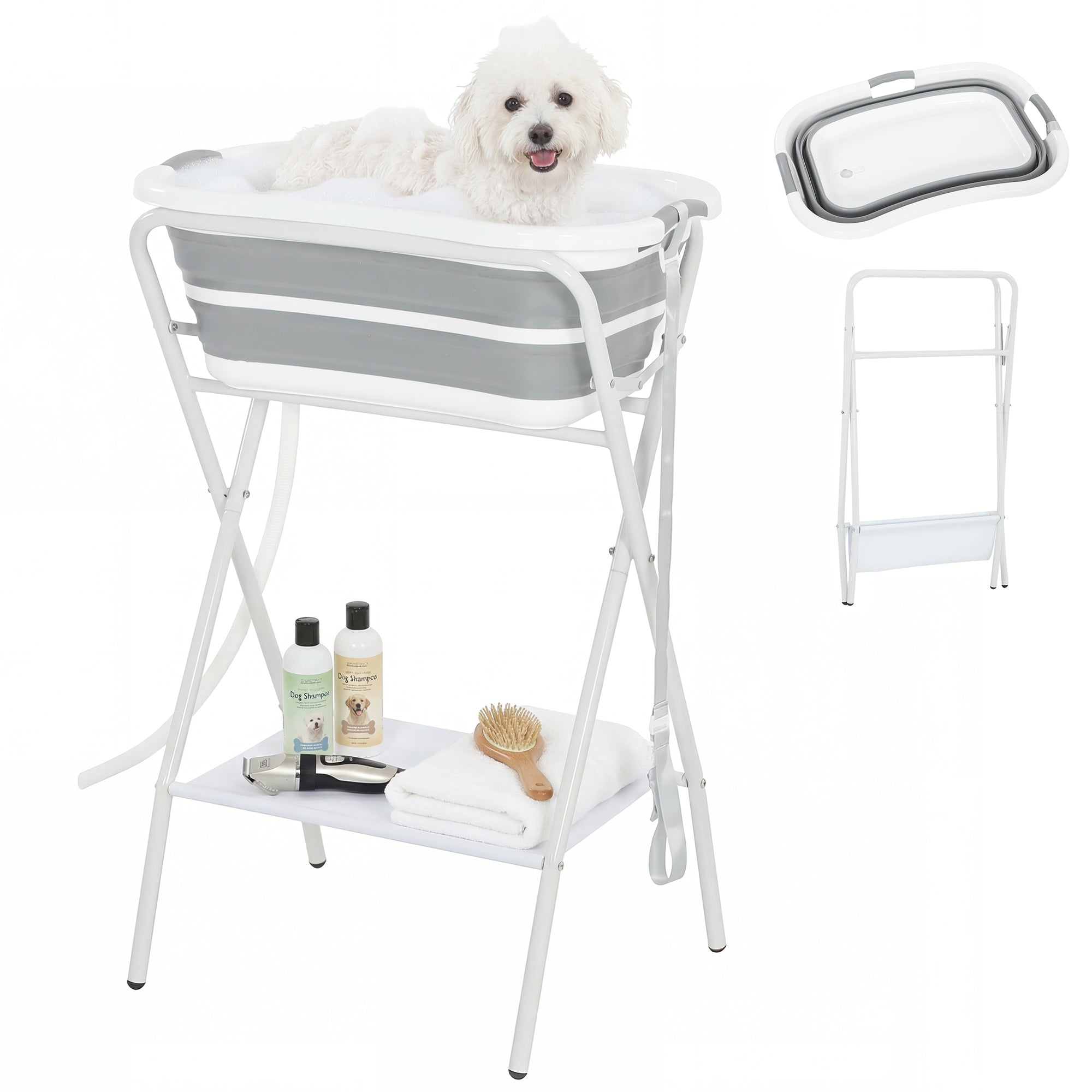 2 in 1 Dog Bath Tub, Dog Washing Station for Bathing and Grooming, Elevated Shower Bath Tub, Collapsible Foldable Portable Bathtub for Small Dogs Puppy Cats Pet, Indoor and Outdoor
