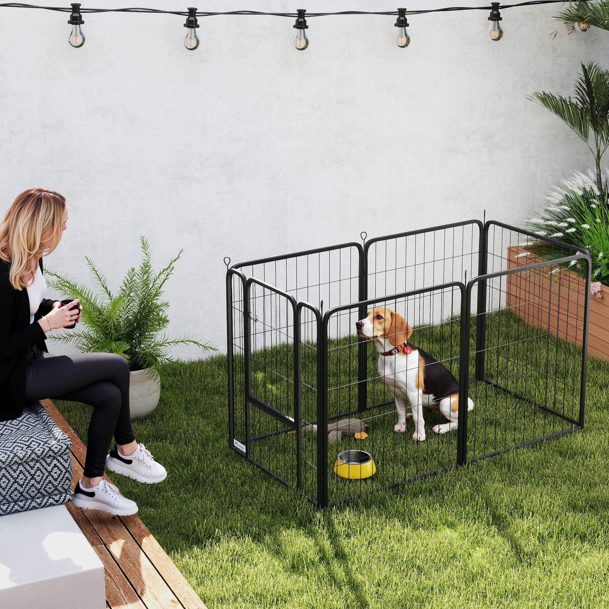 Dog Pen, 6 Panel Puppy Pen, Steel Dog Playpen, for Medium Breeds, 80cm Tall, Black