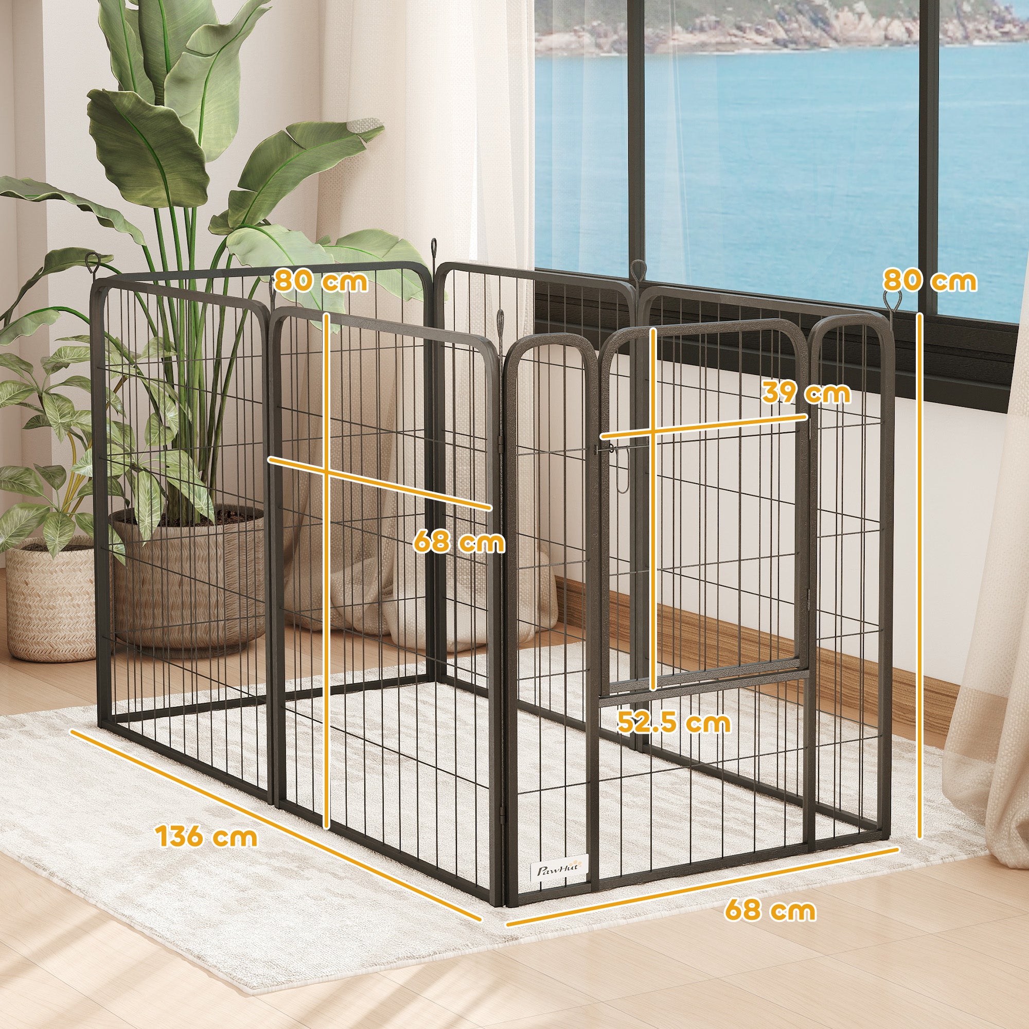 Dog Pen, 6 Panel Puppy Pen, Steel Dog Playpen, for Medium Breeds, 80cm Tall, Black