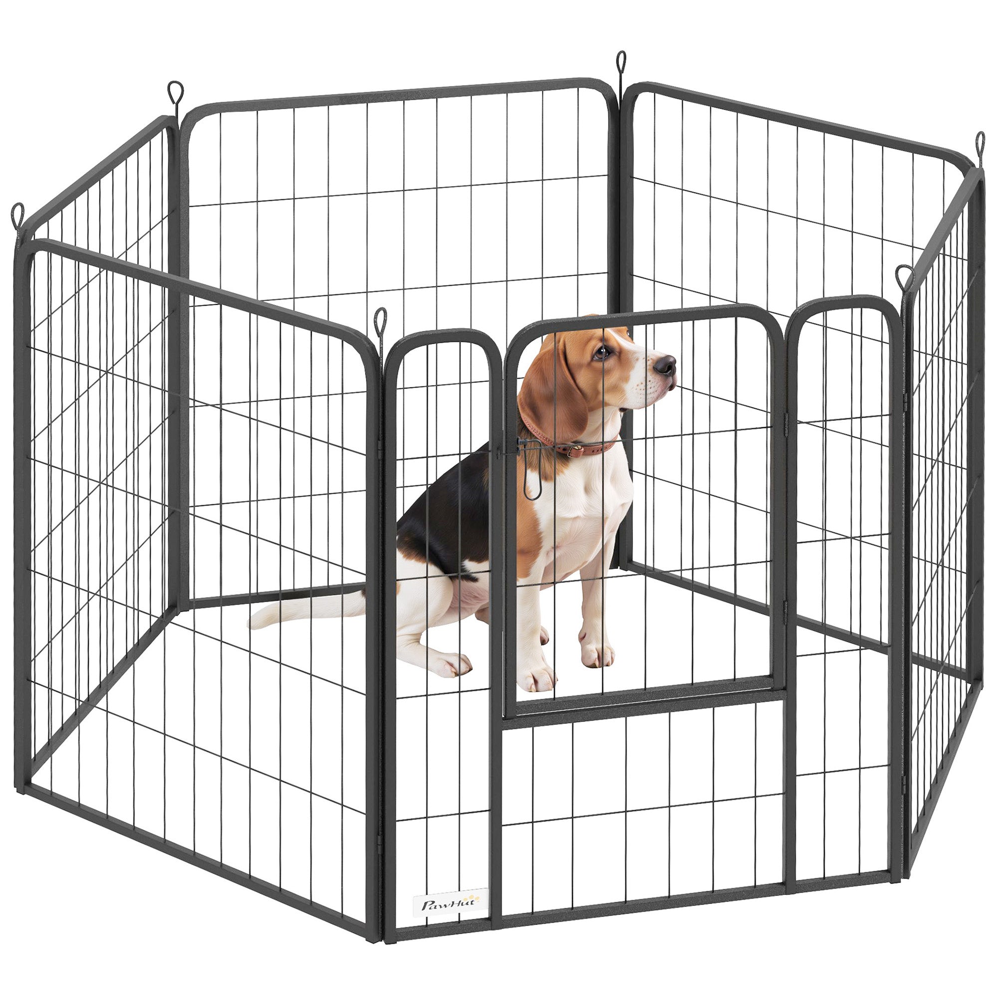 Dog Pen, 6 Panel Puppy Pen, Steel Dog Playpen, for Medium Breeds, 80cm Tall, Black