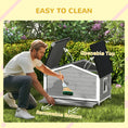 Load image into Gallery viewer, Wooden Dog Kennel Outdoor, Elevated Dog House for Outside, with Openable Top, Asphalt Roof, Windows, Curtain, Removable Tray, Adjustable Legs, 72H x 109L x 79Wcm, Grey

