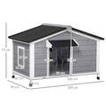 Load image into Gallery viewer, Wooden Dog Kennel Outdoor, Elevated Dog House for Outside, with Openable Top, Asphalt Roof, Windows, Curtain, Removable Tray, Adjustable Legs, 72H x 109L x 79Wcm, Grey

