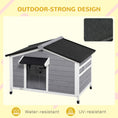 Load image into Gallery viewer, Wooden Dog Kennel Outdoor, Elevated Dog House for Outside, with Openable Top, Asphalt Roof, Windows, Curtain, Removable Tray, Adjustable Legs, 72H x 109L x 79Wcm, Grey

