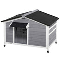 Load image into Gallery viewer, Wooden Dog Kennel Outdoor, Elevated Dog House for Outside, with Openable Top, Asphalt Roof, Windows, Curtain, Removable Tray, Adjustable Legs, 72H x 109L x 79Wcm, Grey
