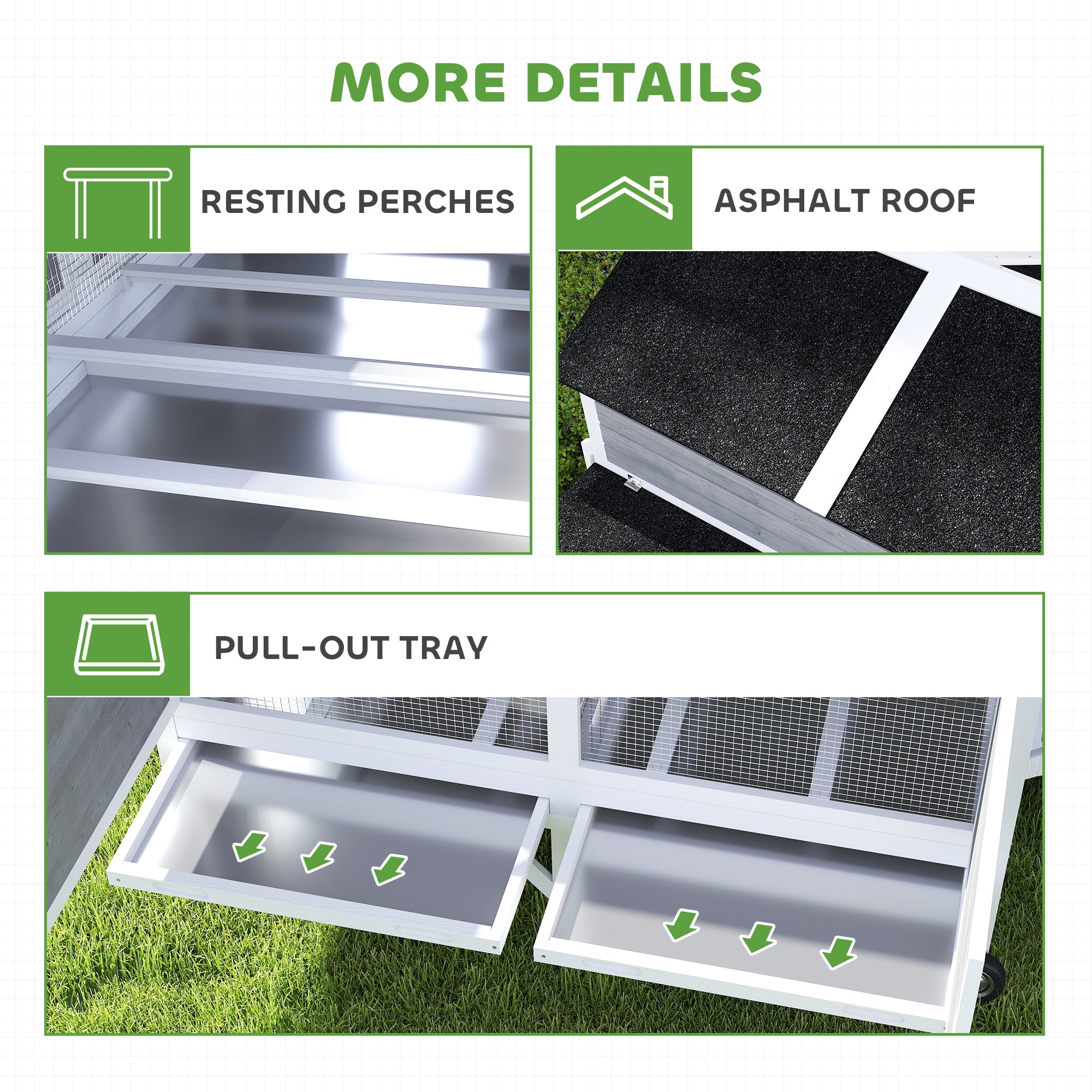 59" Wooden Chicken Coop with Wheels and Handles, Mobile Chicken House with 2 Nesting Boxes, 2 Trays, 4 Perches, Chicken Tractor for 4-6 Chickens, Small Animals, Rabbit Hutch for Backyard, Gray
