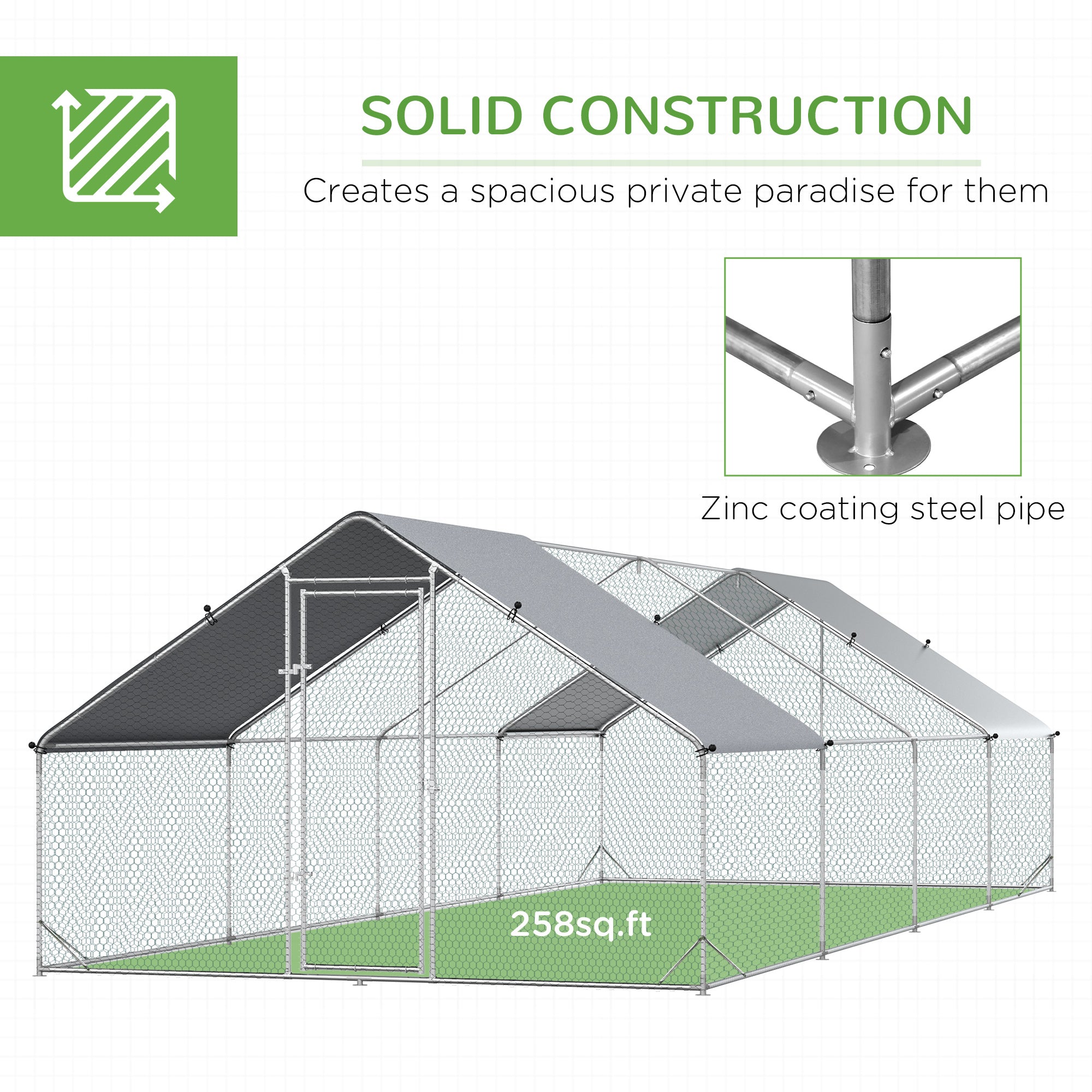 PawHut 9.8' x 26.2 Metal Chicken Run with Waterproof Roof Design