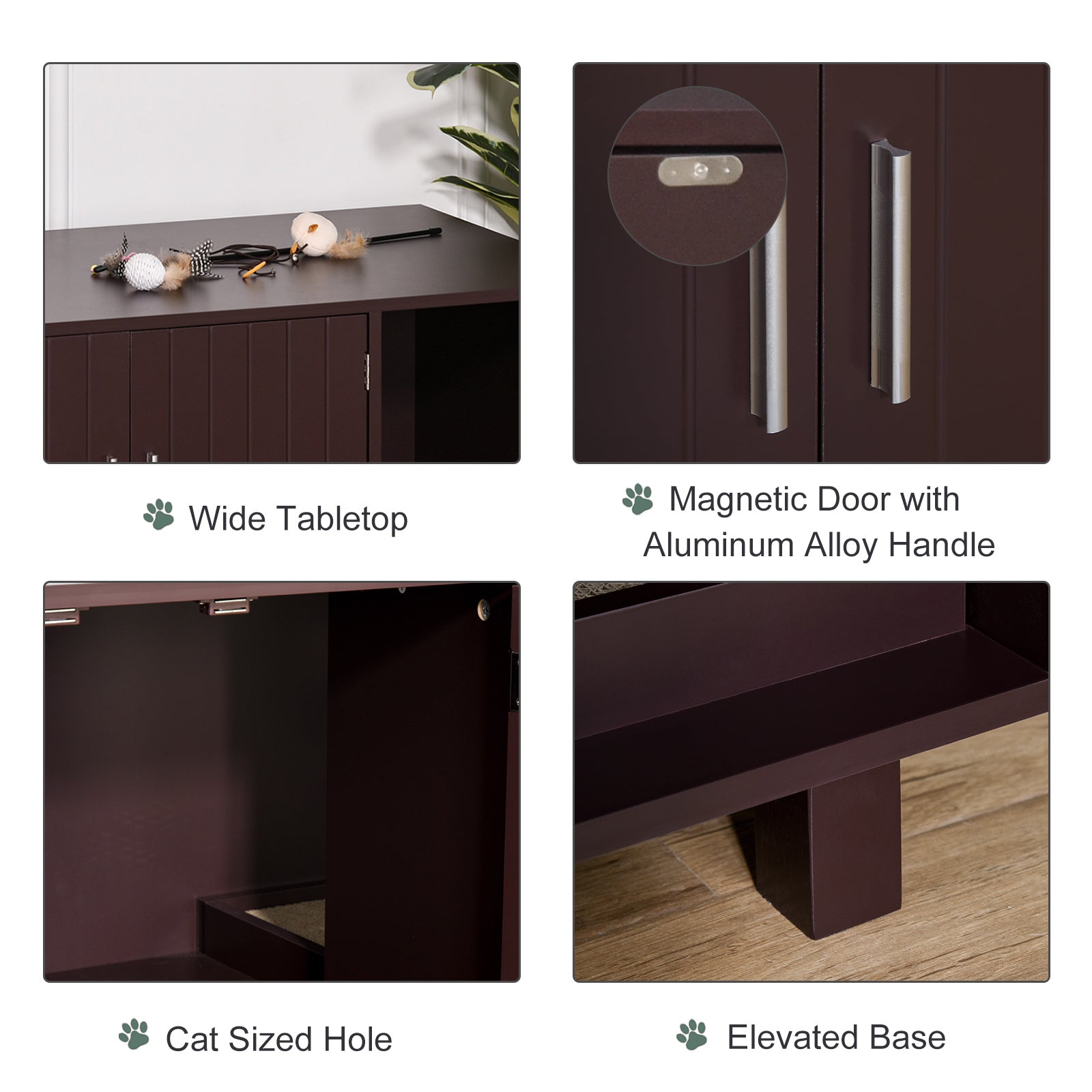 Cat Litter Box Enclosure, Hidden Litter Box Furniture, Cat House End Table Washroom with Scratching Pad, for Indoor Cats Kittens, Brown